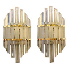 Venini Wall Lighting Pair Glass with Gilt Gold Structure, Italy, 1970