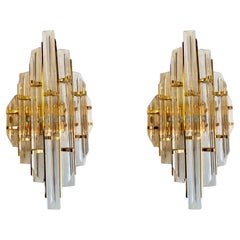 Venini Wall Lighting Pair Glass with Gilt Gold Structure, Italy, 1970