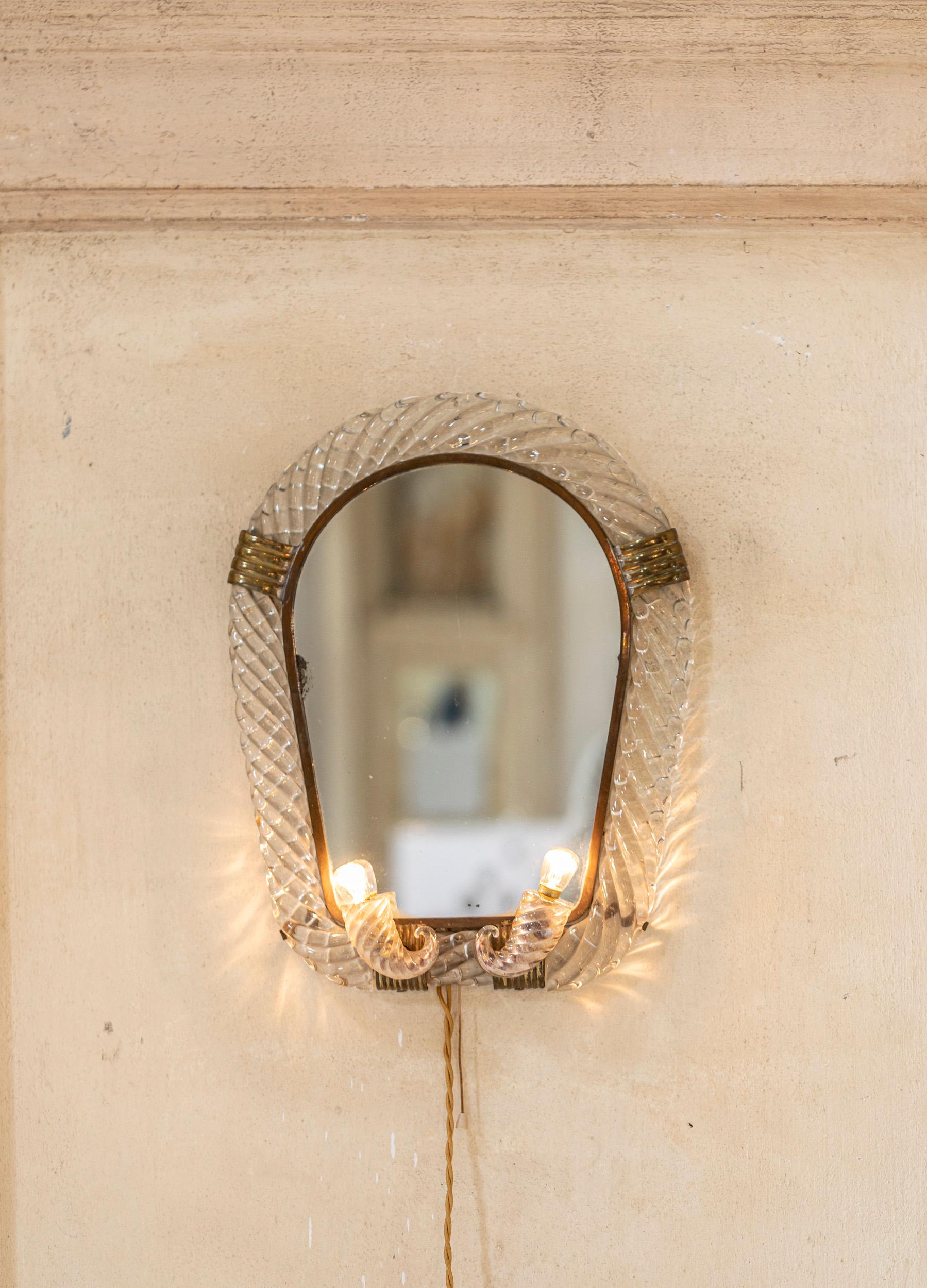 Mid-Century Modern Venini Wall Mirror Attributed to Gio Ponti, Italy 1940 circa For Sale