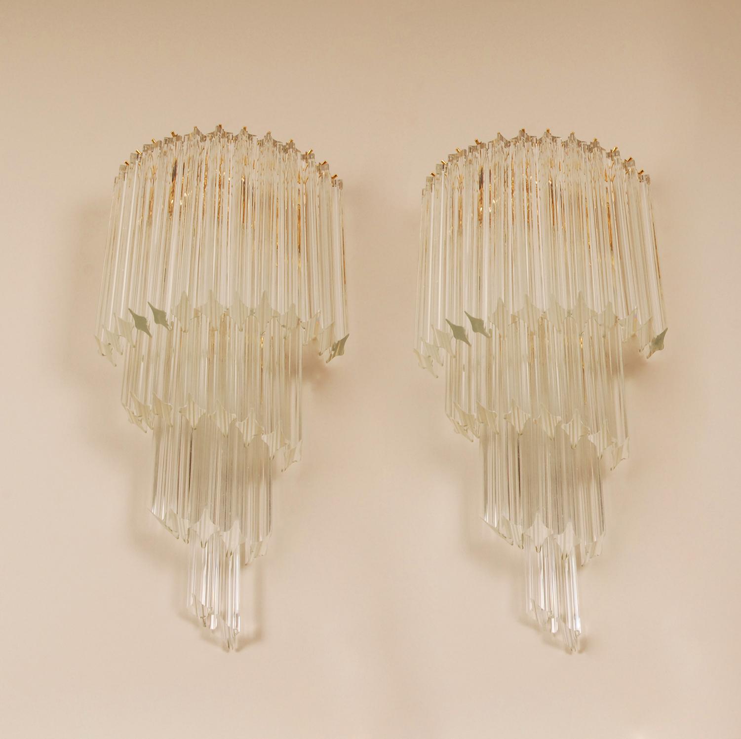 Gold Vintage Venini Spiral Wall Sconces 1960s Italian Murano Glass Wall Lamps  a pair