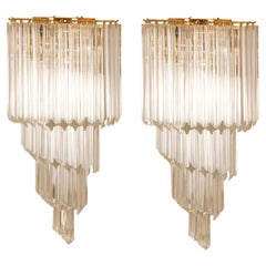 Venini Wall Sconces 1960s Italian Murano Glass Lamps 4 Tier Quadriedi Prisms 