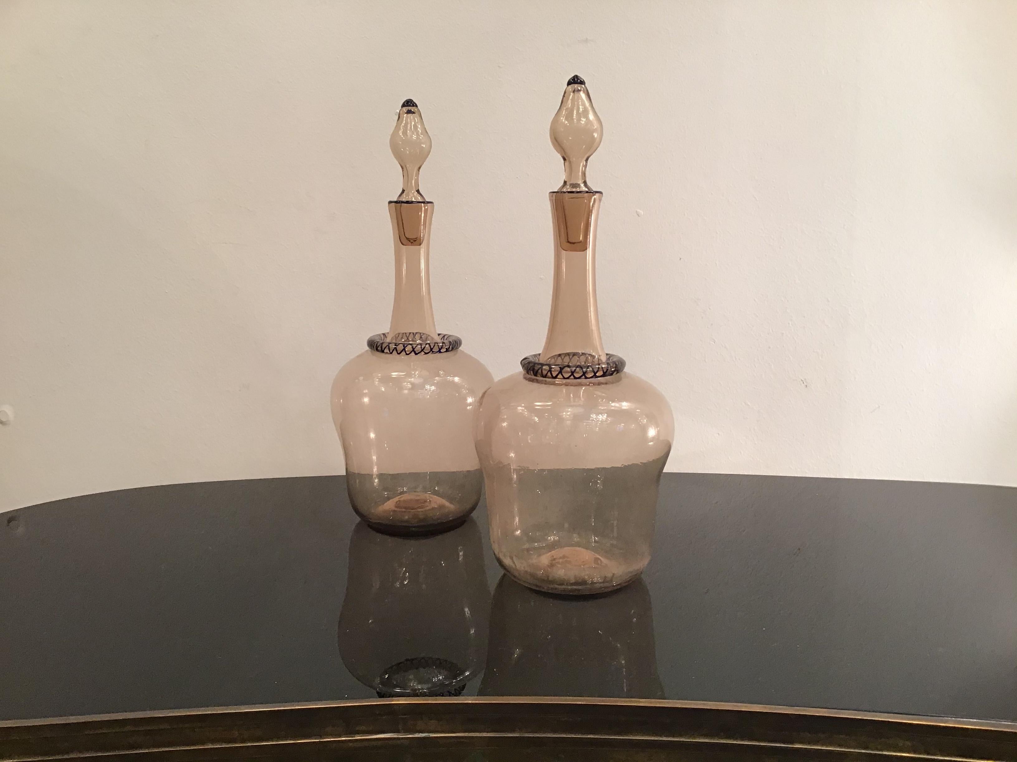 Venini Water and Wine Bottles Murano Glass, 1950, Italy For Sale 4