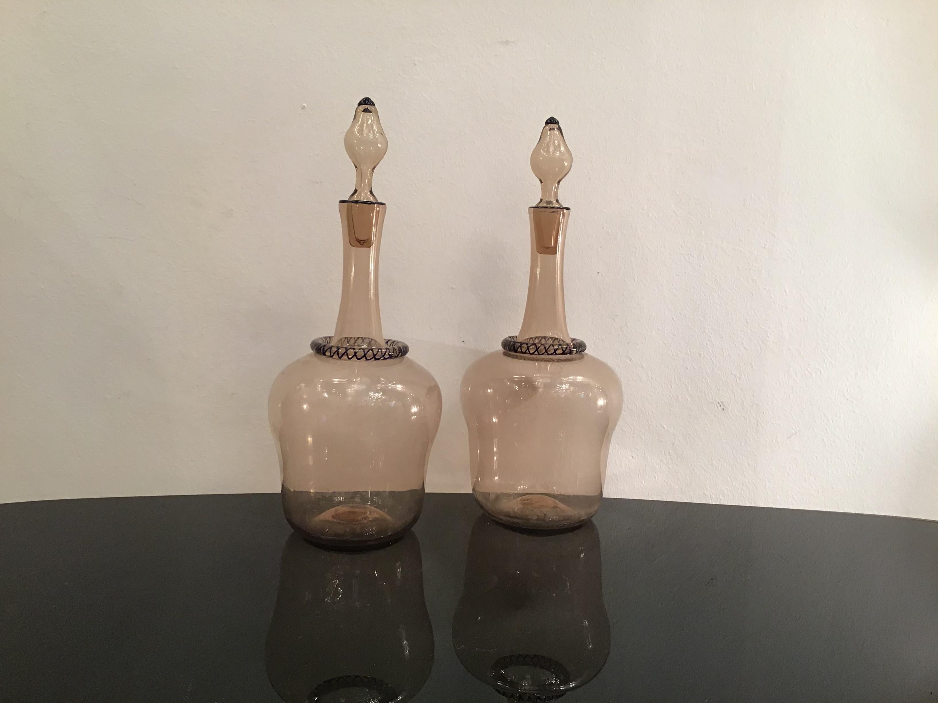 Italian Venini Water and Wine Bottles Murano Glass, 1950, Italy For Sale