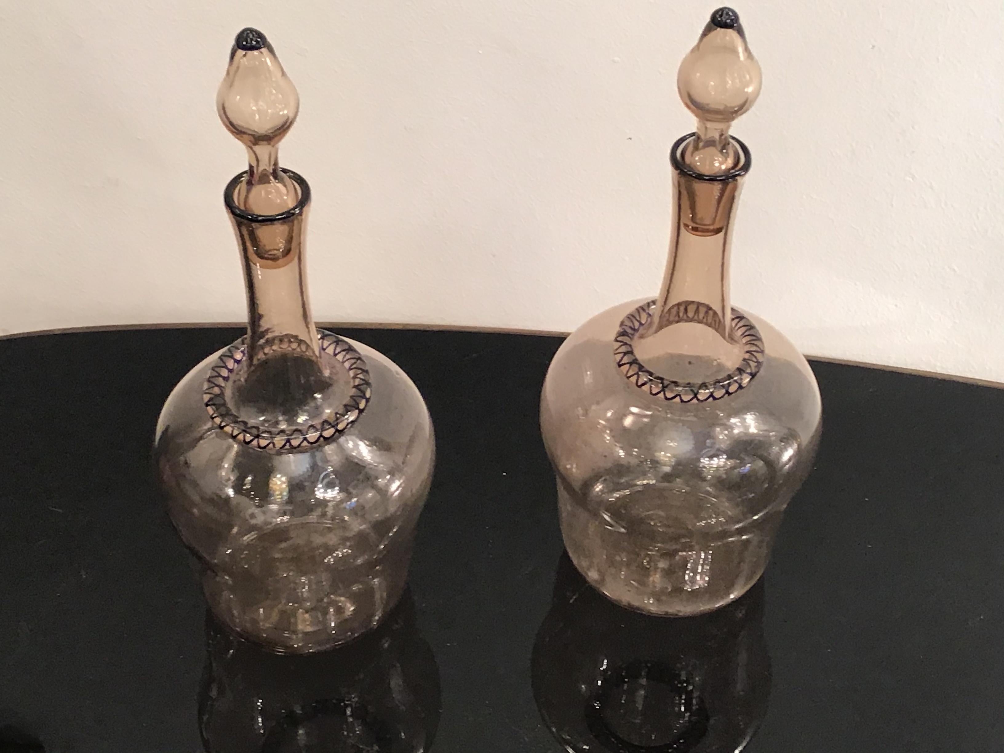 Mid-20th Century Venini Water and Wine Bottles Murano Glass, 1950, Italy For Sale