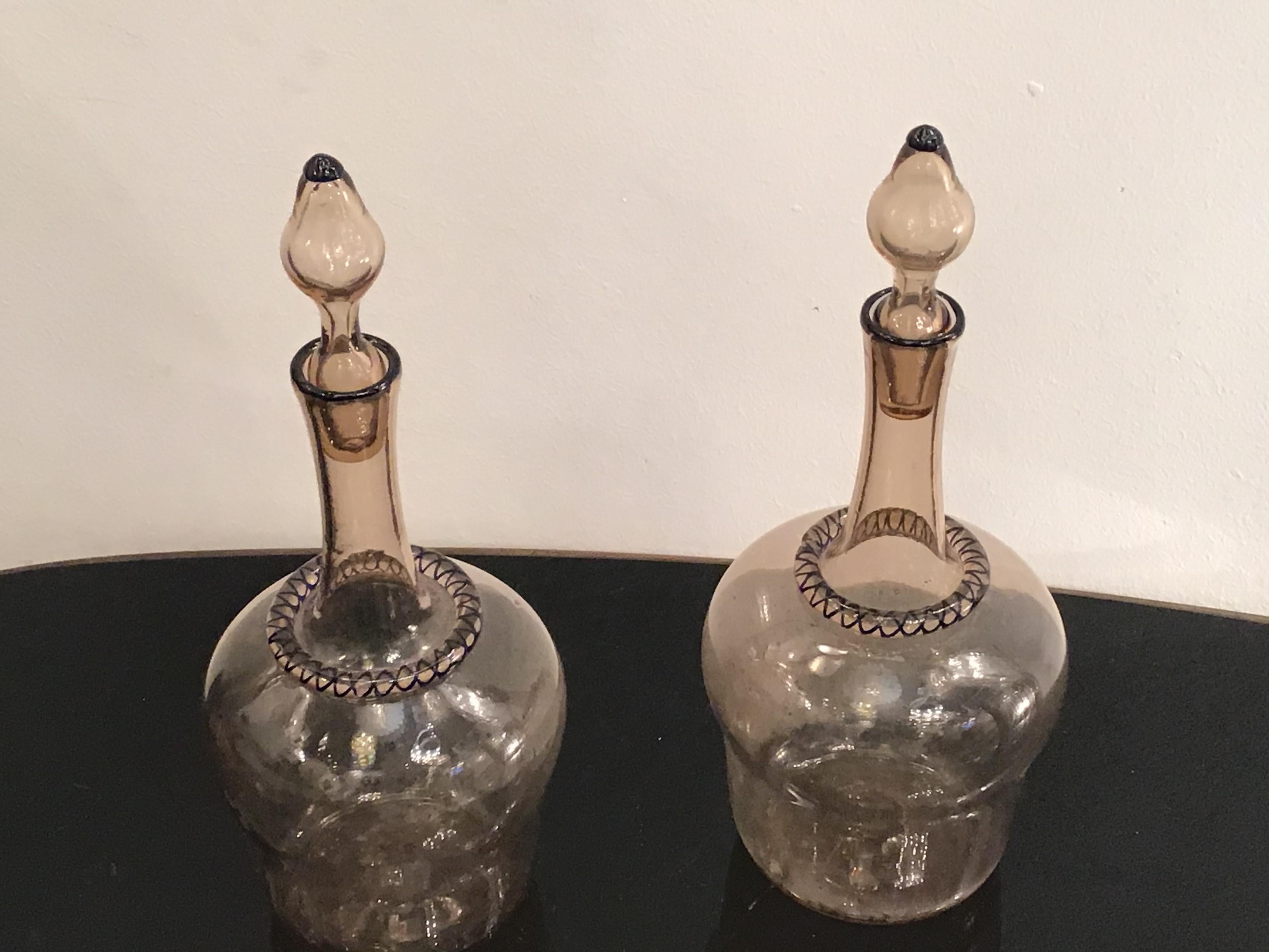 Venini Water and Wine Bottles Murano Glass, 1950, Italy For Sale 1