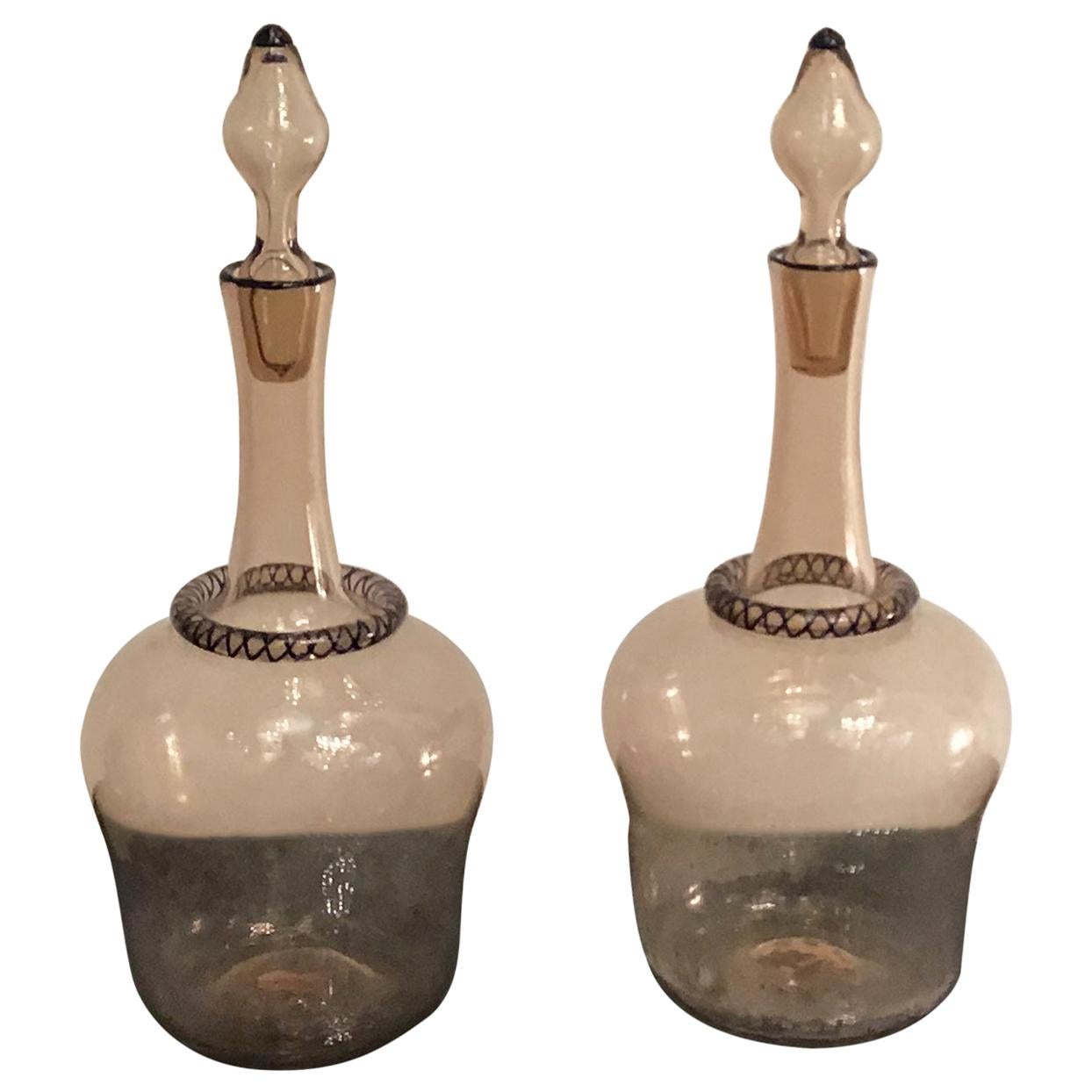 Venini Water and Wine Bottles Murano Glass, 1950, Italy For Sale
