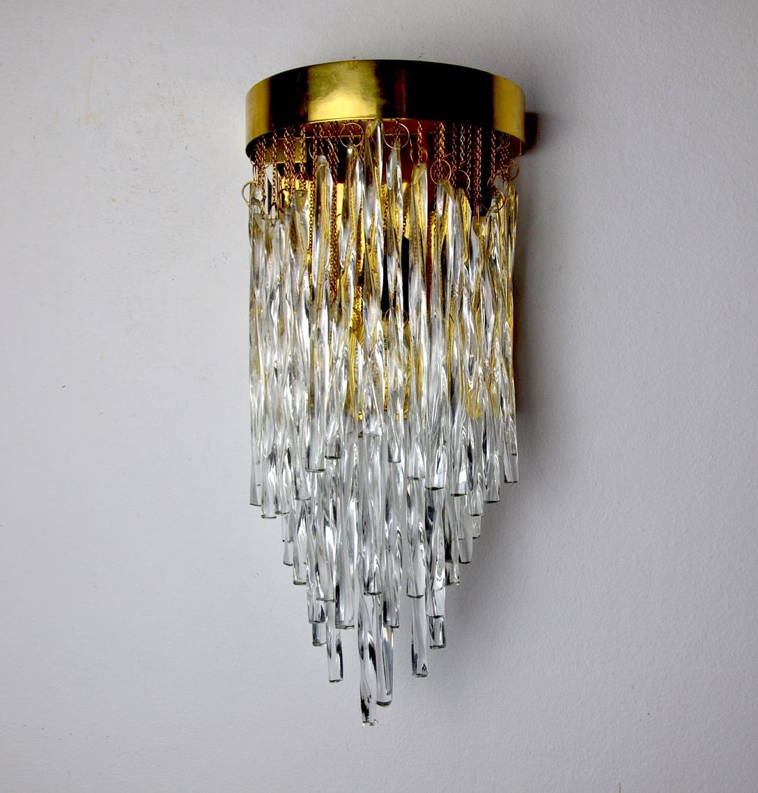 Hollywood Regency Venini Waterfall Wall Lamp, Murano Glass, Italy, 1960 For Sale