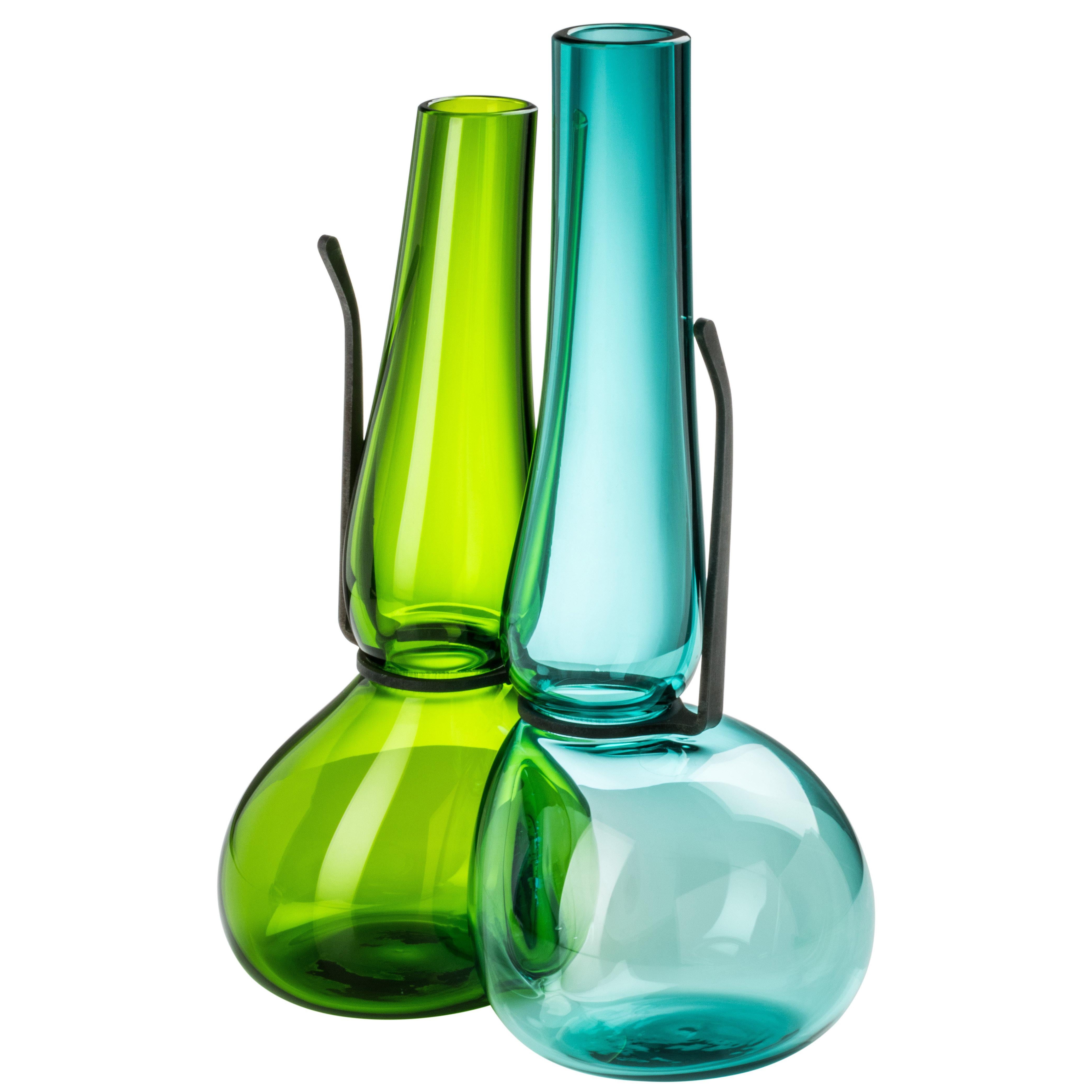 Venini 'Where Are My Glasses?' Vase mit doppelter Linse in Mint und Grün von Ron Arad