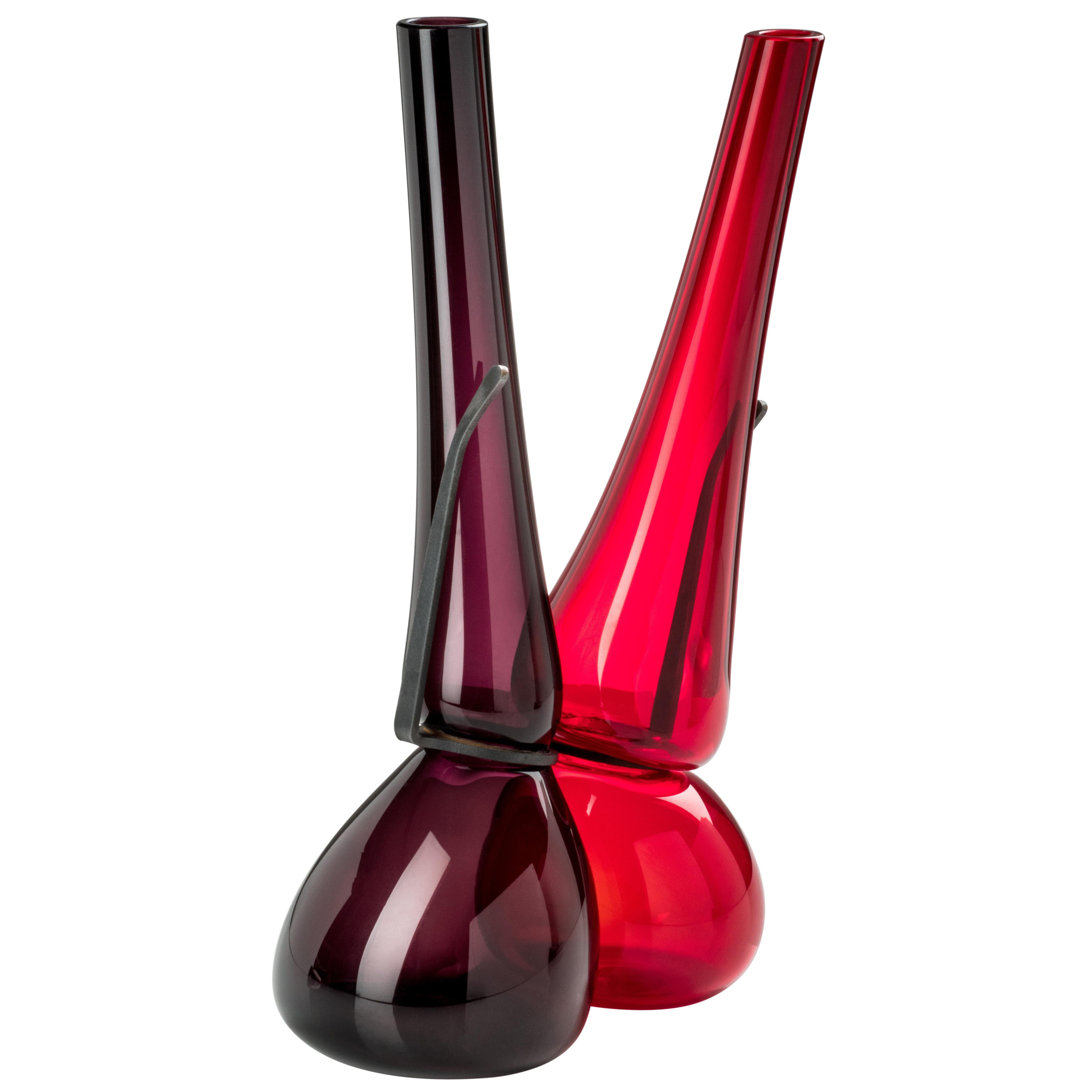 Venini 'Where Are My Glasses?' Double Lens Vase in Red and Violet by Ron Arad