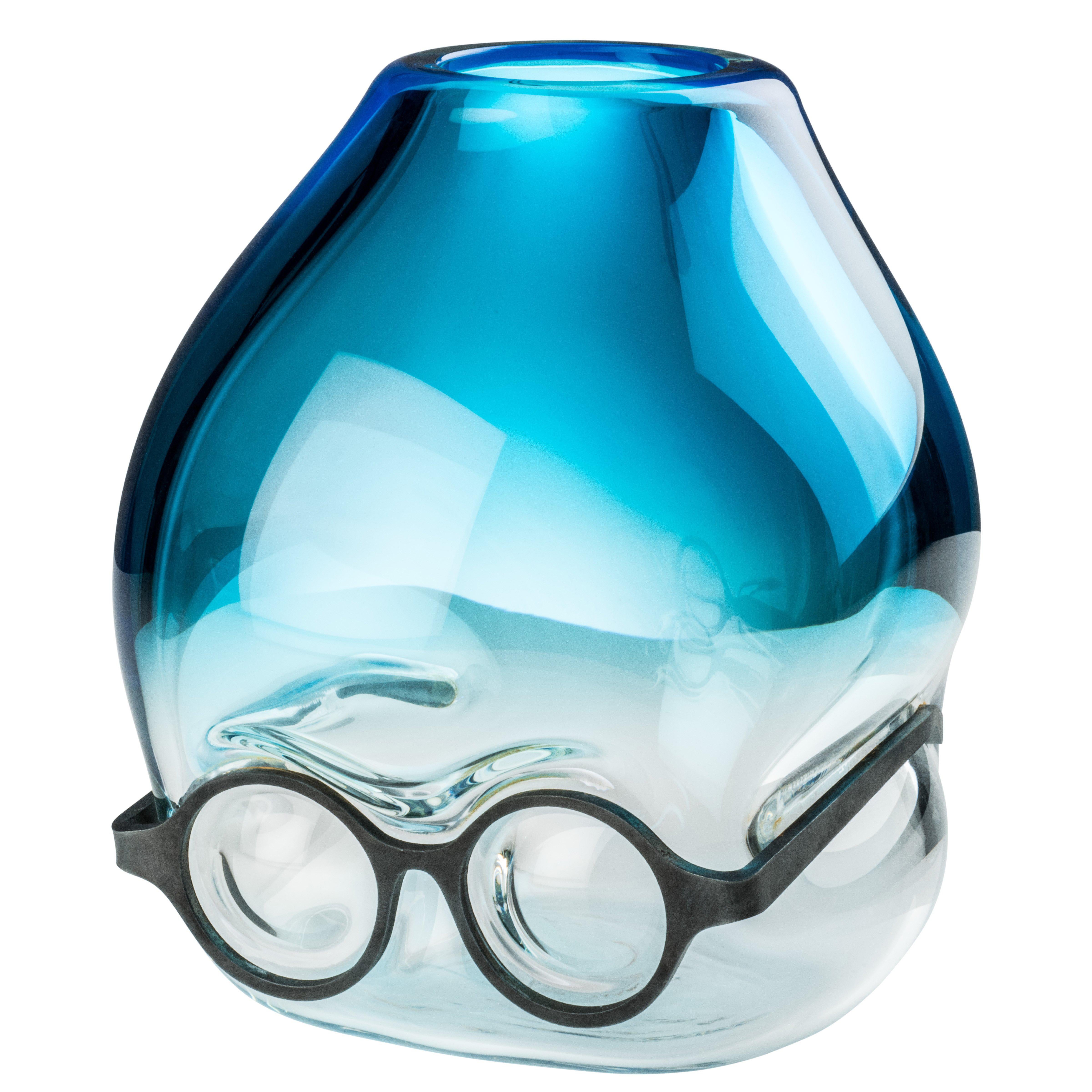 Venini 'Where Are My Glasses?' Glass Vase in Aquamarine & Crystal by Ron Arad For Sale