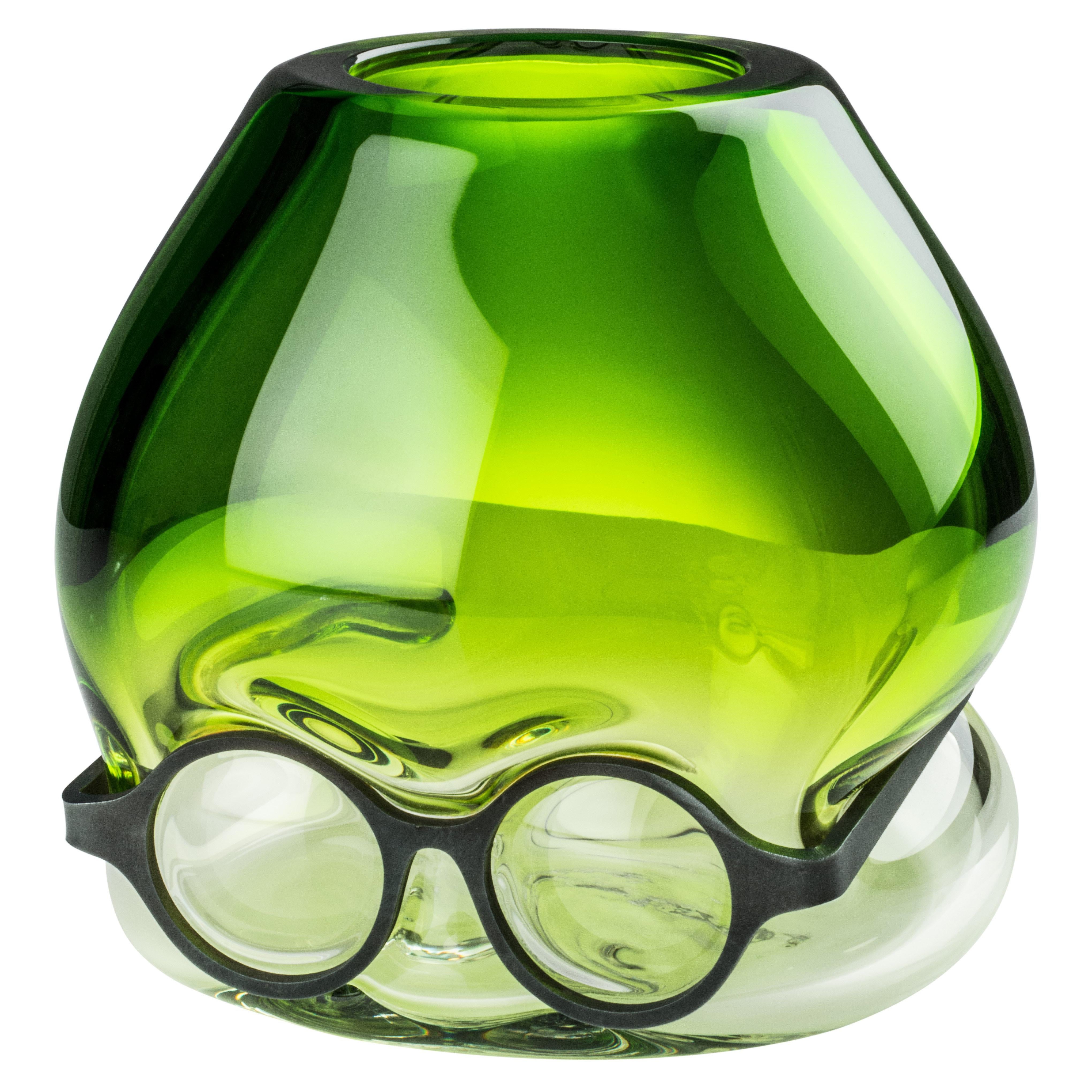 Venini 'Where Are My Glasses?' Glass Vase in Green & Crystal by Ron Arad