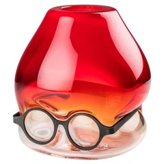 Venini 'Where Are My Glasses?' Glass Vase in Red and Crystal by Ron Arad