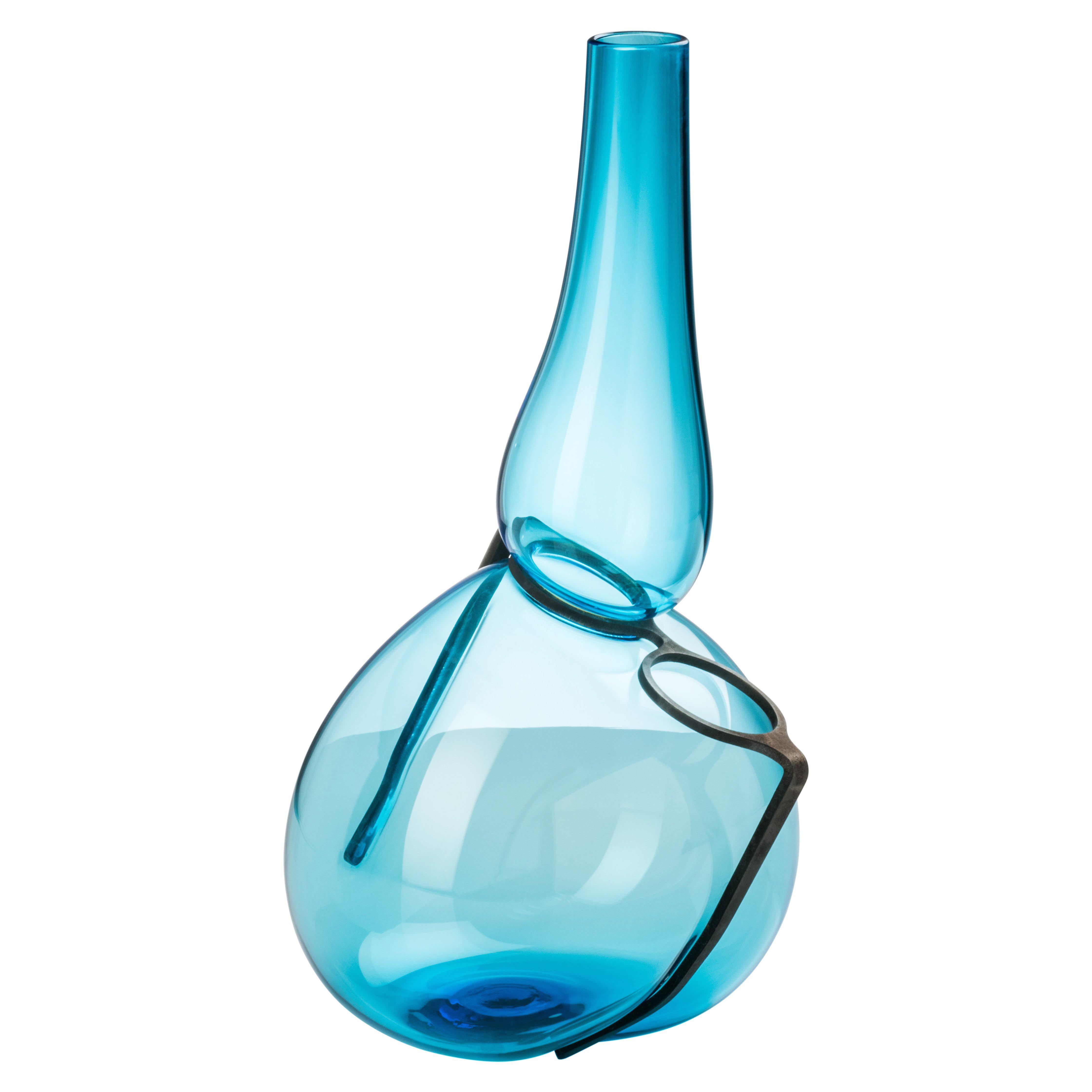 Vase en verre simple à objectif bleu « Where Are My Glasses ? » de Ron Arad pour Venini