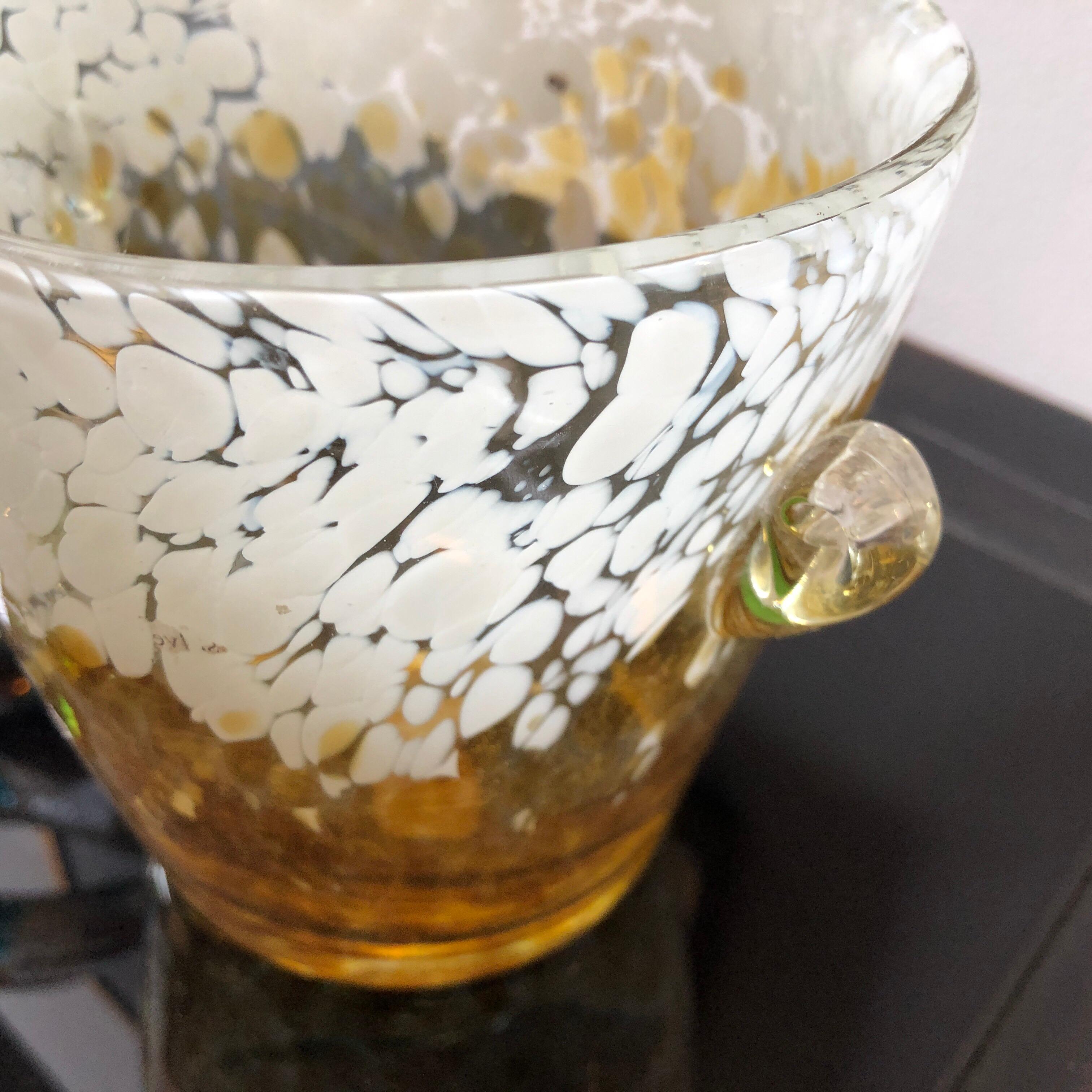 Italian Venini Yellow and White Murano Glass Ice Bucket Made in Italy in the 1980s