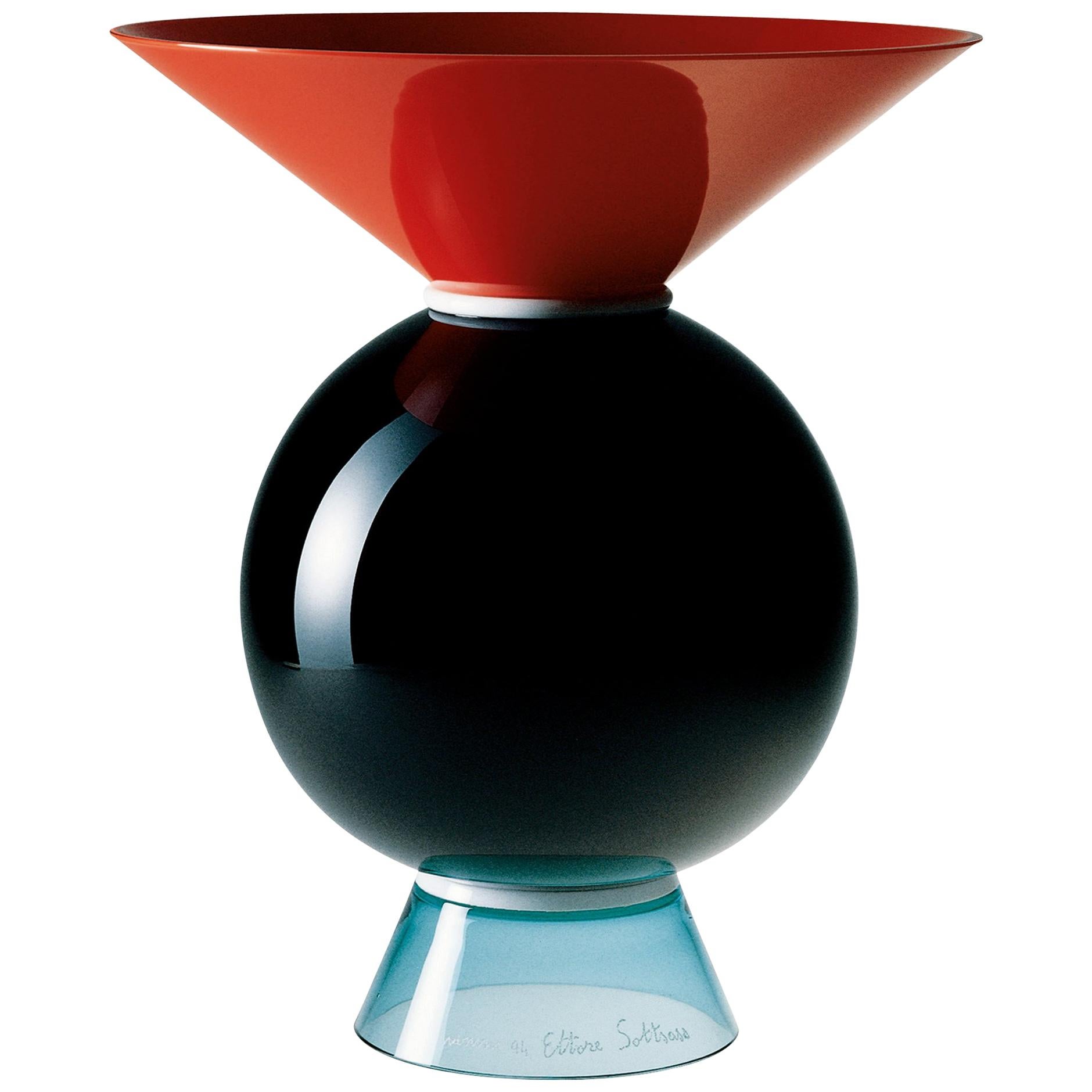 Vase en verre géométrique Venini Yemen multicolore d'Ettore Sottsass