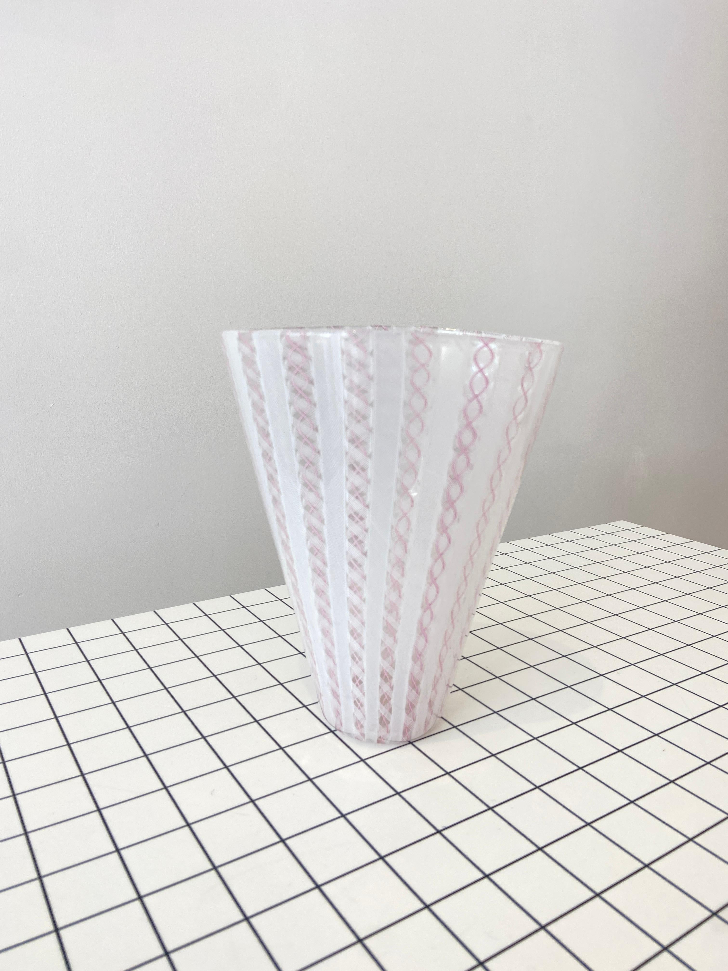 Art Glass Venini Zanfirico Flared Vase For Sale