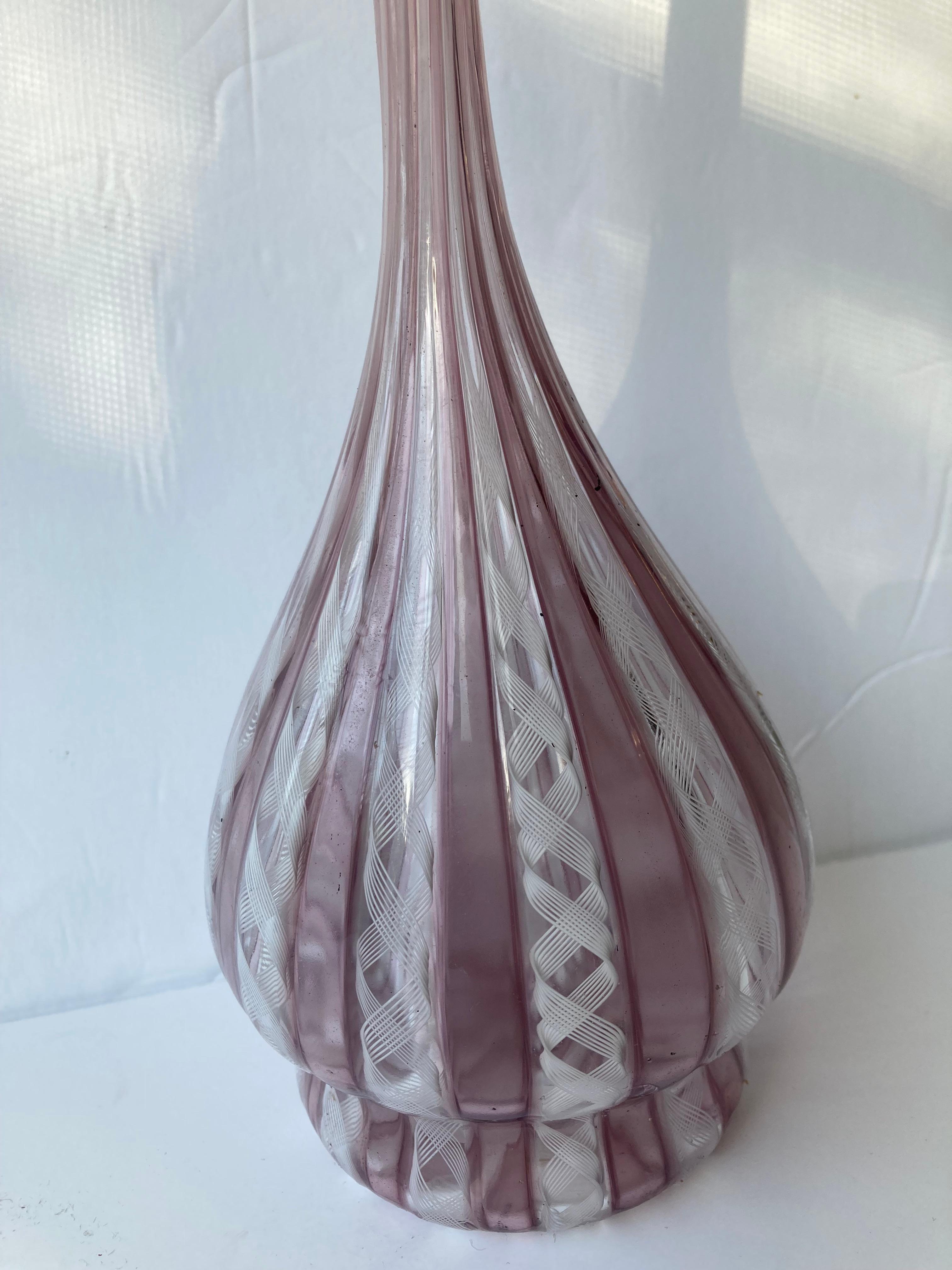 Hand-Crafted Venini Zanfirico pencil neck Murano Glass vase , signed 