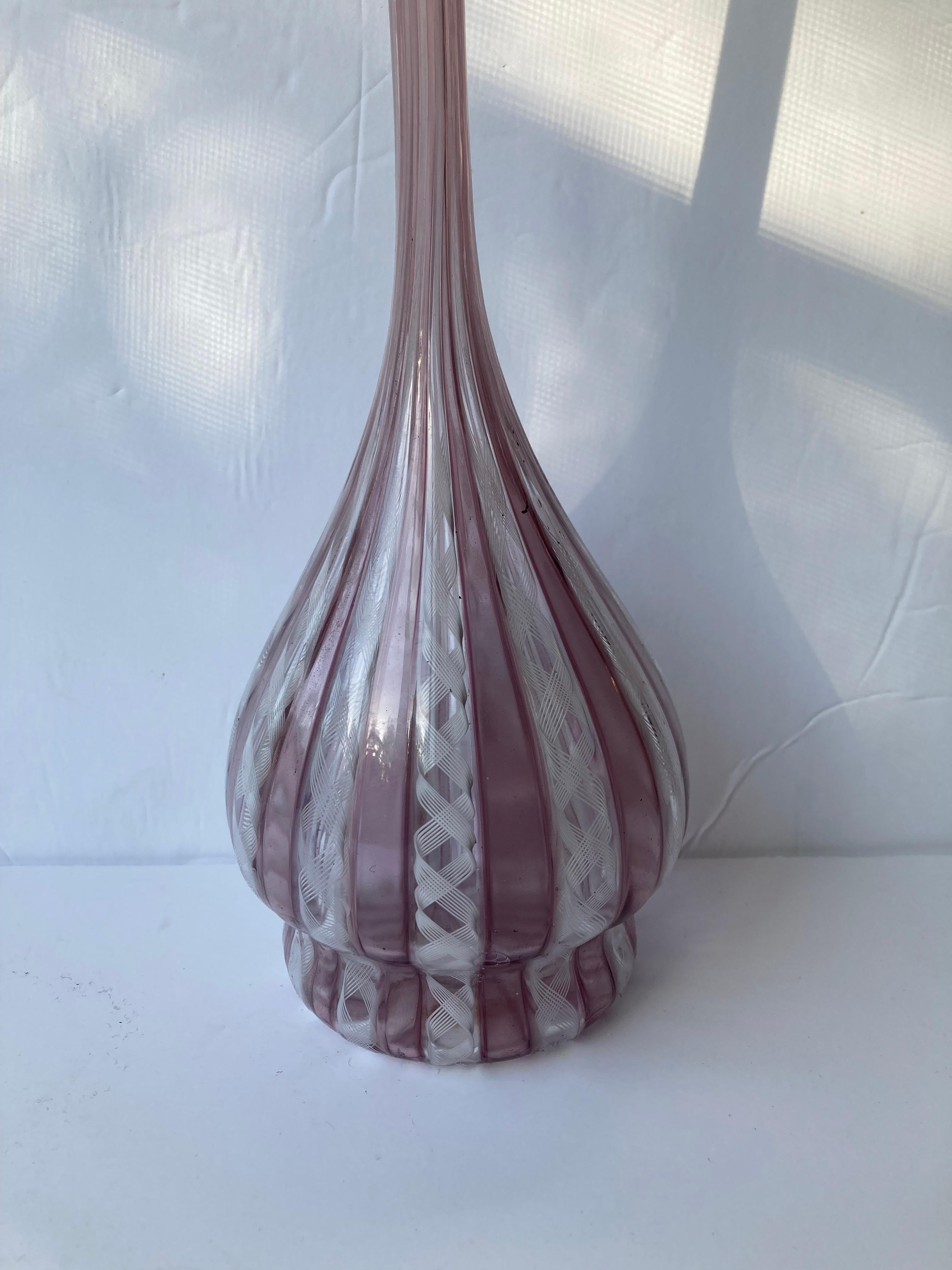 Venini Zanfirico pencil neck Murano Glass vase , signed 