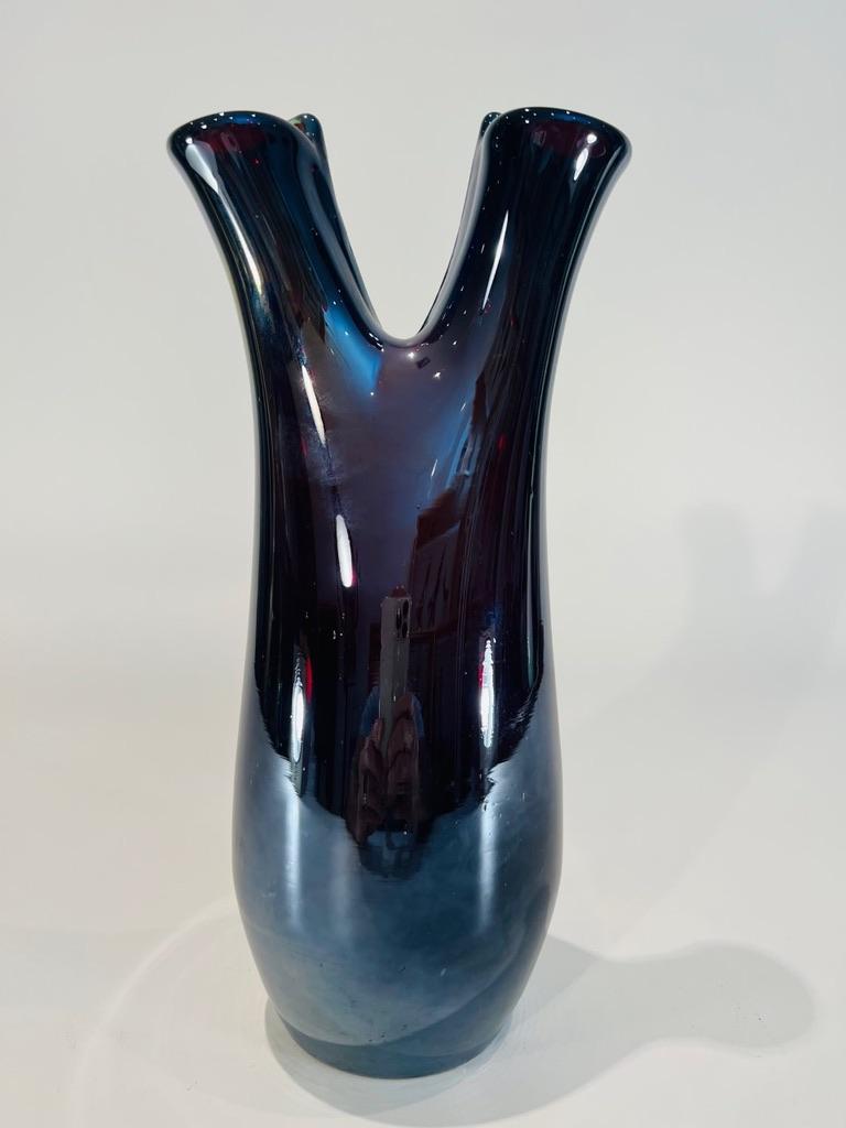Incredible Venini&C by Tyra Lungren Murano glass iridized black vase with two necks circa 1960