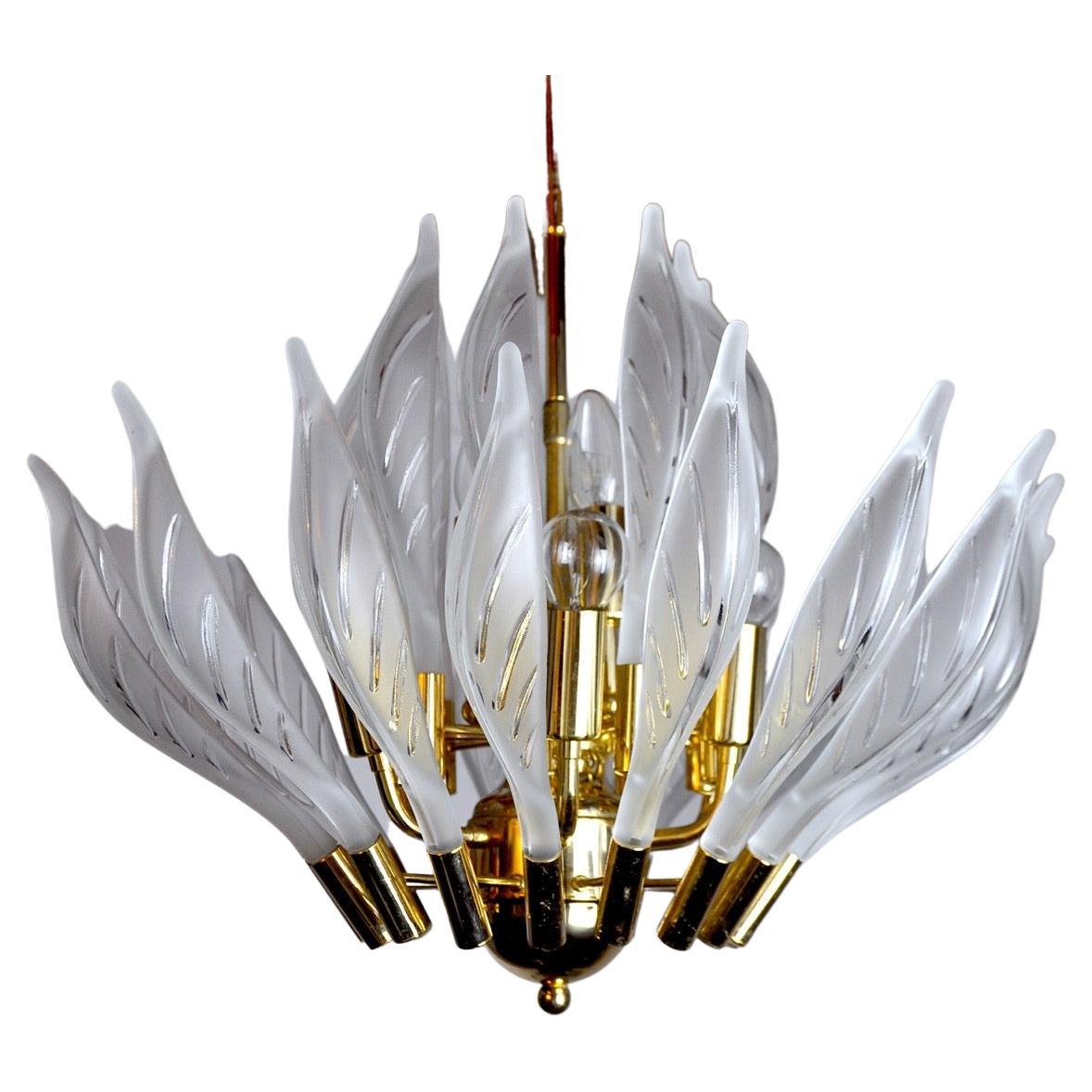 Venini's Floral Chandelier, Murano Glass Leaves, Italy, 1970 For Sale