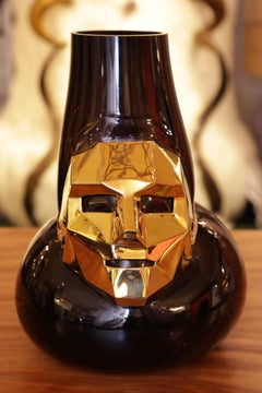 Vase masque Venise avec verre noir et bronze