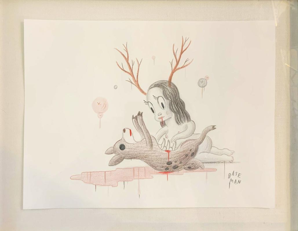 Unique drawing by American pop artist Gary Baseman, with framing handpicked by the artist. Price includes the original exhibition frame and worldwide shipping.

“I ran away this spring and hid in the woods. I ran so fast I did not look where I was