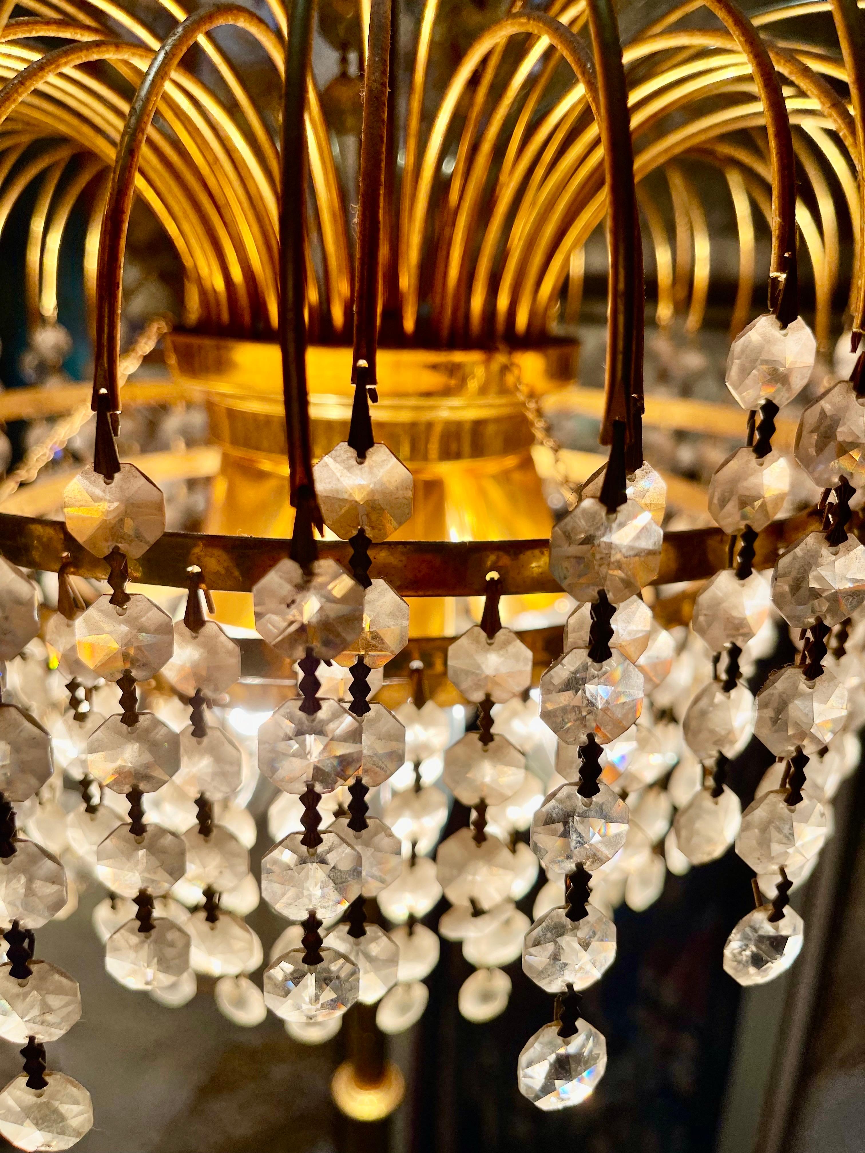 Italian Venitian floor Lamp crystal glass with guilt gold structure , Italy 1970s