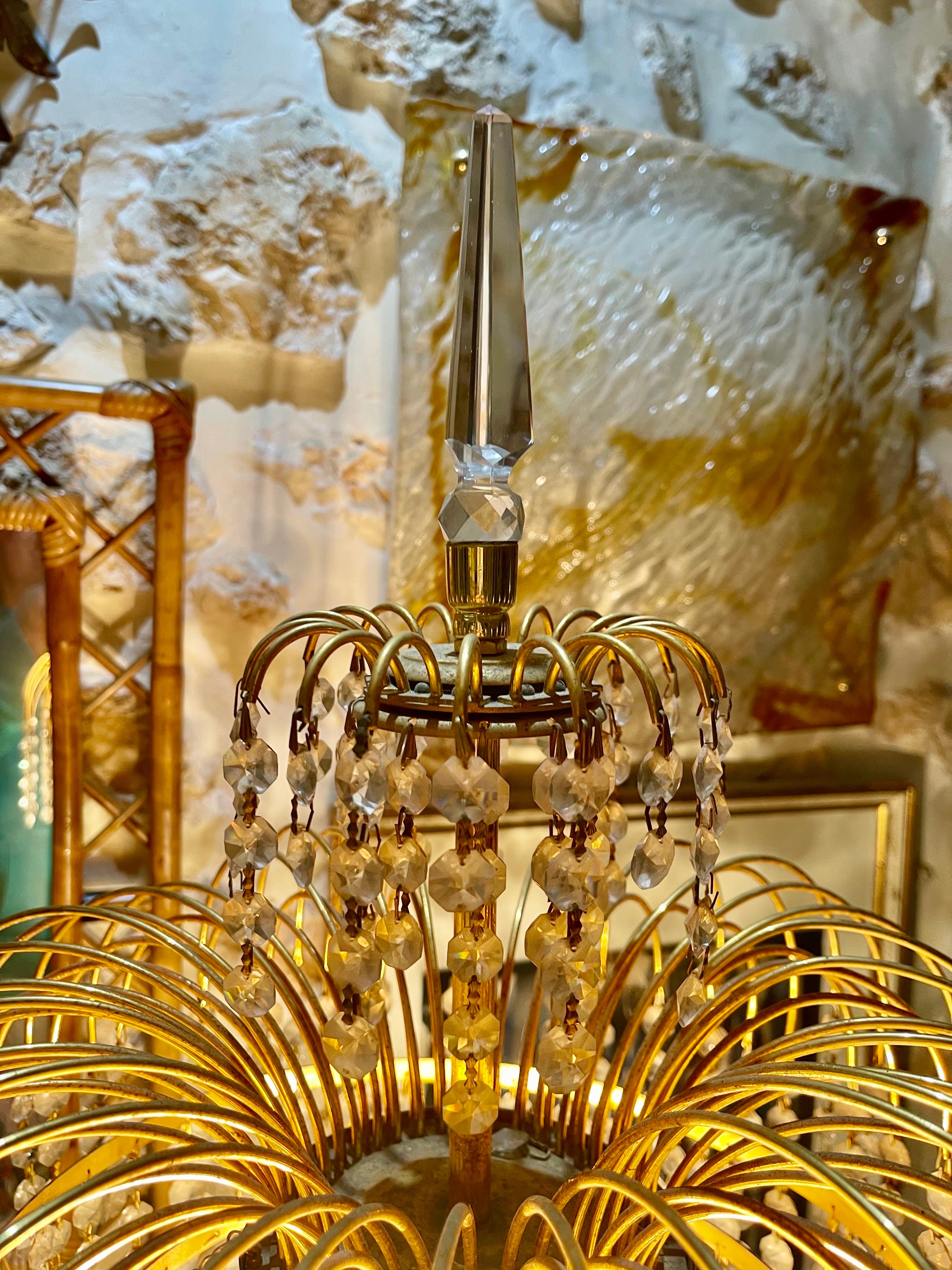 Late 20th Century Venitian floor Lamp crystal glass with guilt gold structure , Italy 1970s