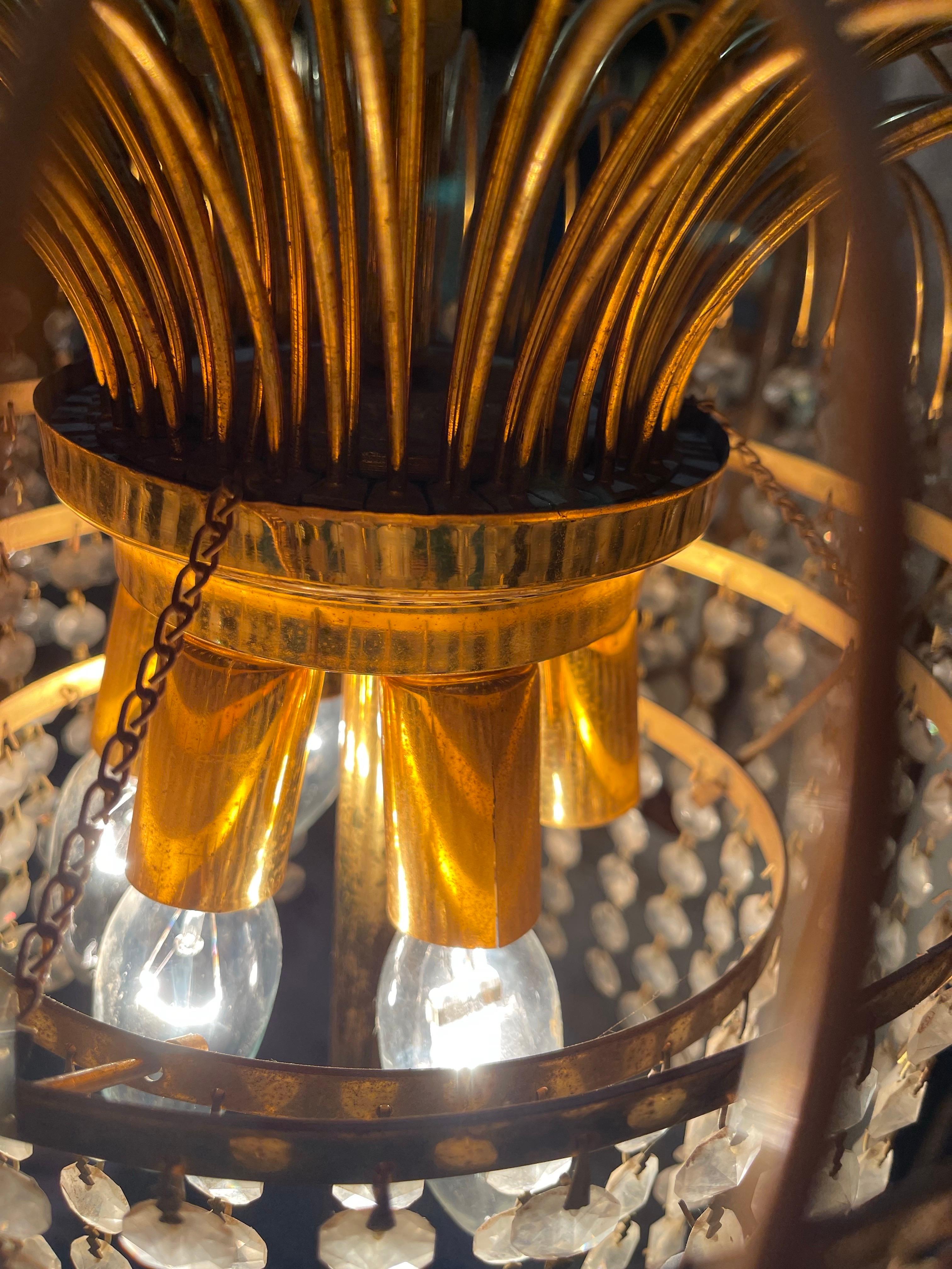 Brass Venitian floor Lamp crystal glass with guilt gold structure , Italy 1970s
