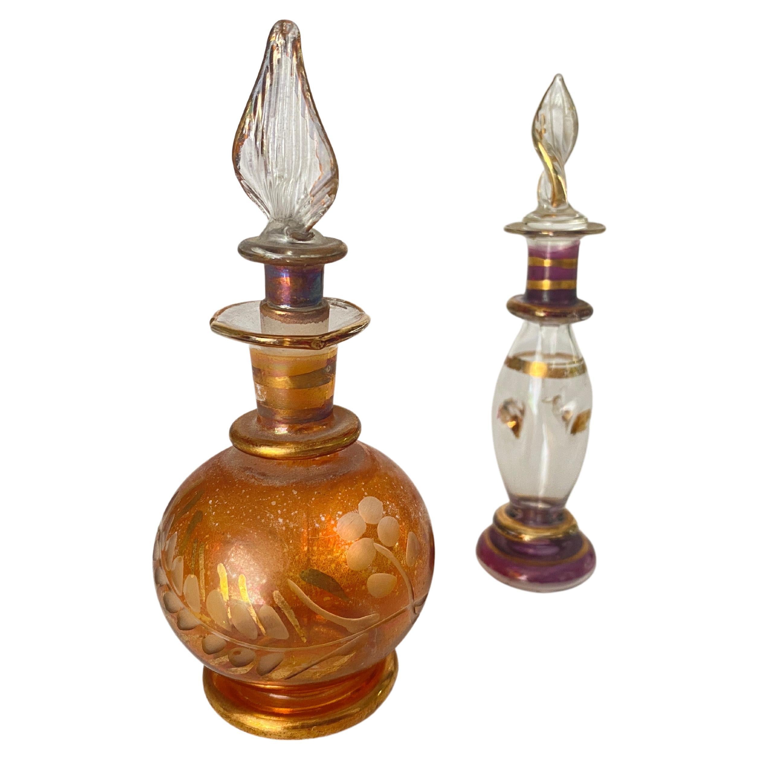 Venitian Perfume Bottles Hand Painting Gold 24-Karat 20th Century Italy red  For Sale