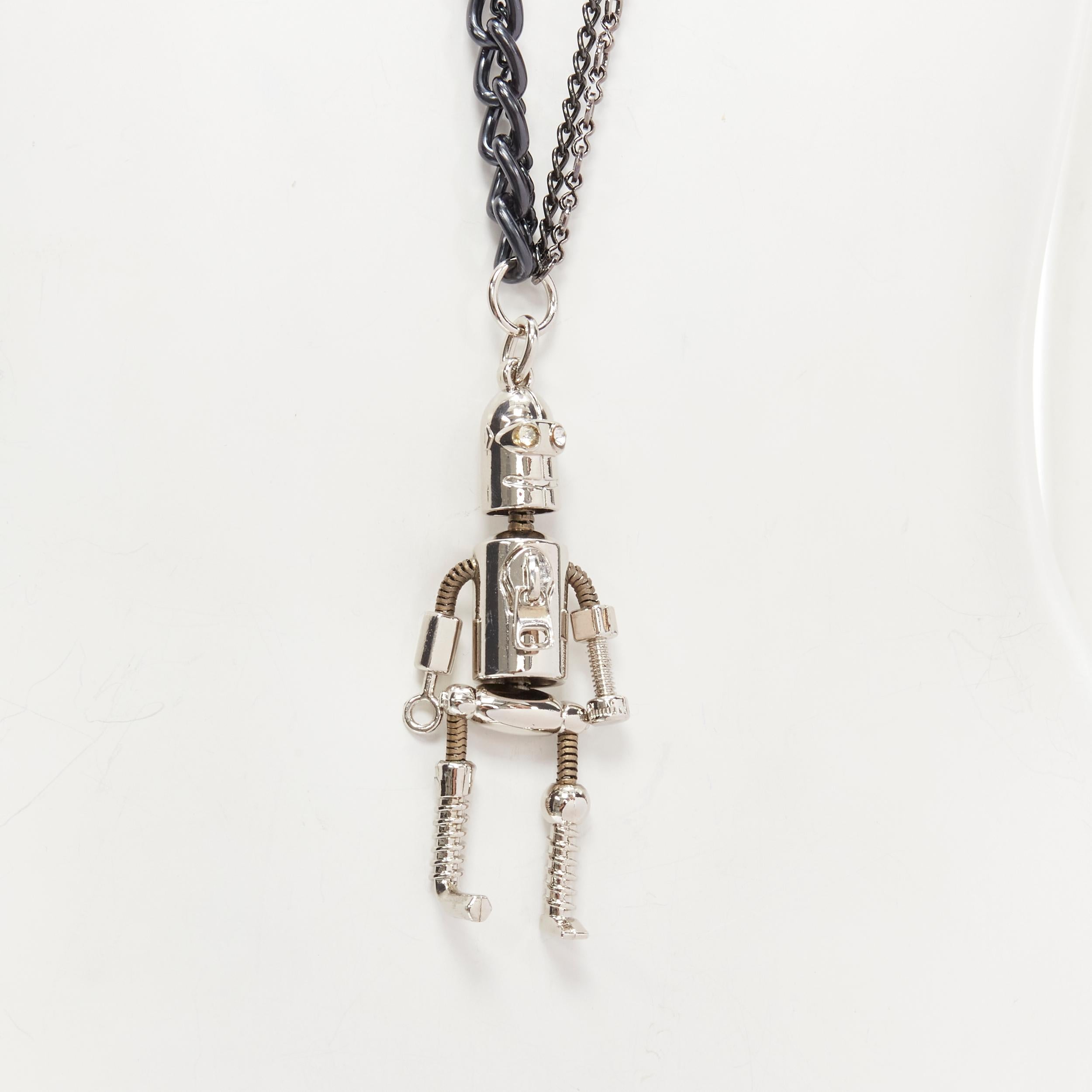 VENNA silver robot charm gunmetal chain acrylic squares long necklace
Reference: ANWU/A00277
Brand: Venna
Material: Metal, Acrylic
Color: Silver, Black
Closure: Pull On
Extra Details: Zipper head detail on robot.

CONDITION:
Condition: Excellent,