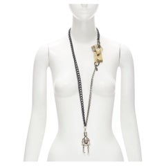 VENNA silver robot charm gunmetal chain acrylic squares long necklace