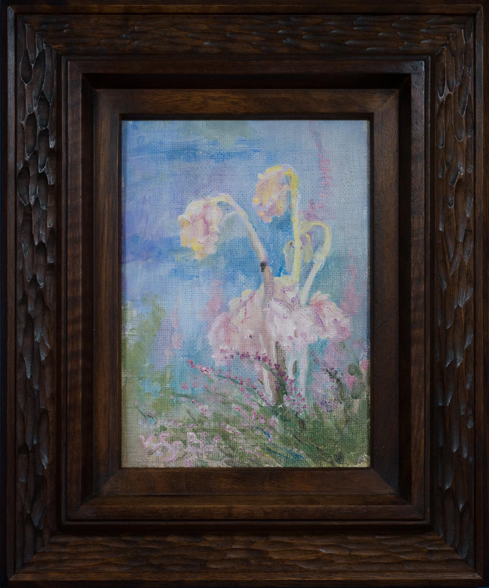 Due fiori di linfa di pino dipinti dall'artista donna Venny Soldan-Brofeldt