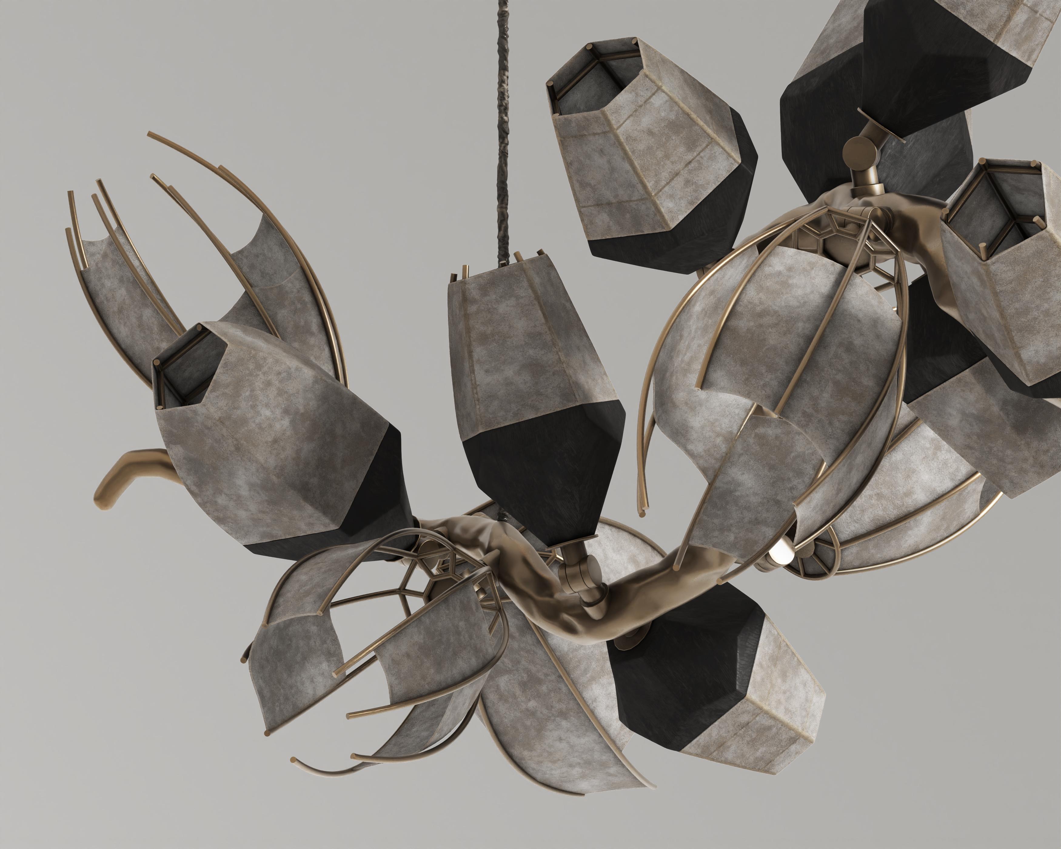 Venomous Horizontal Chandelier in Cast Bronze with Transparent Leather by Palena For Sale 3
