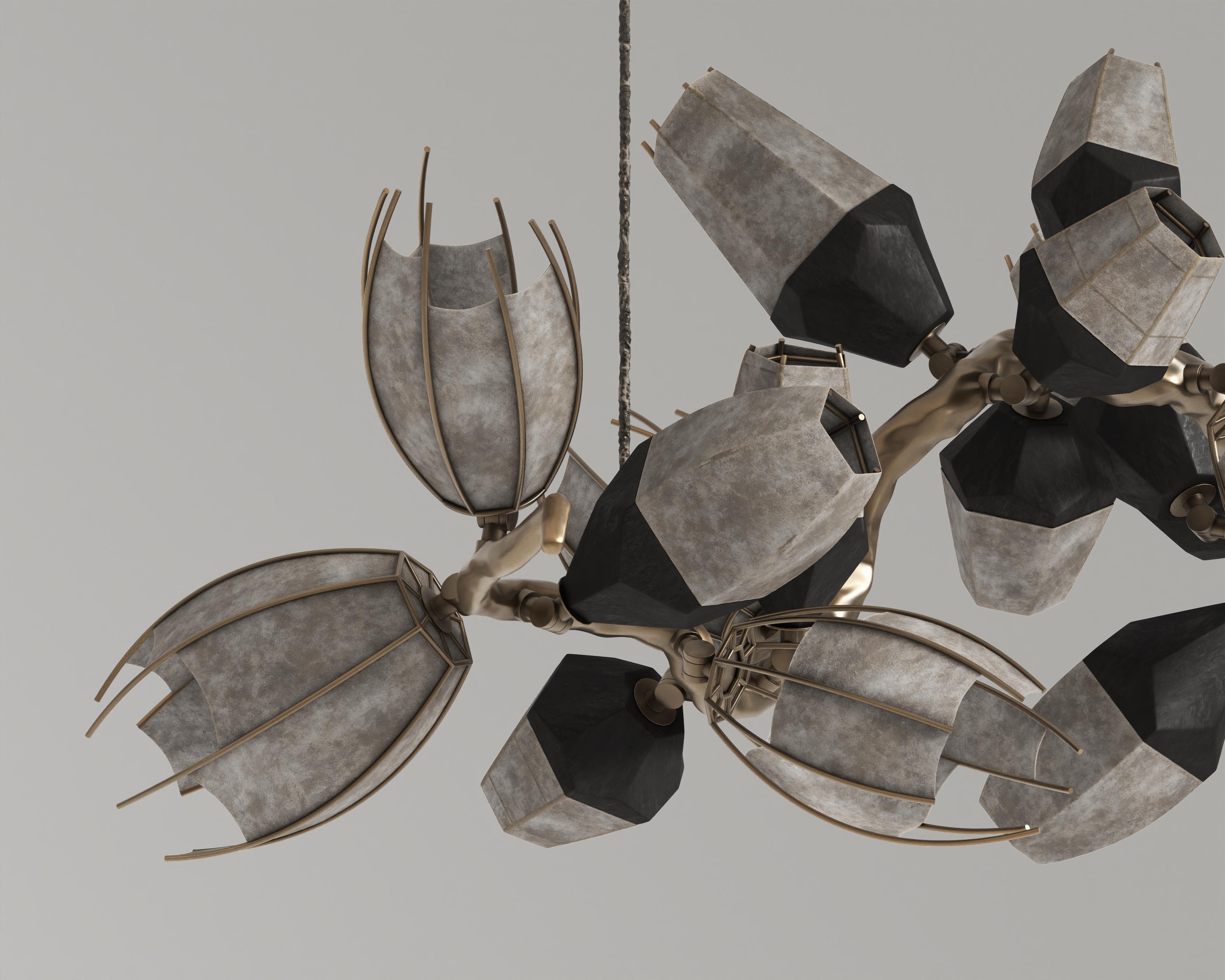 Venomous Horizontal Chandelier in Cast Bronze with Transparent Leather by Palena For Sale 5