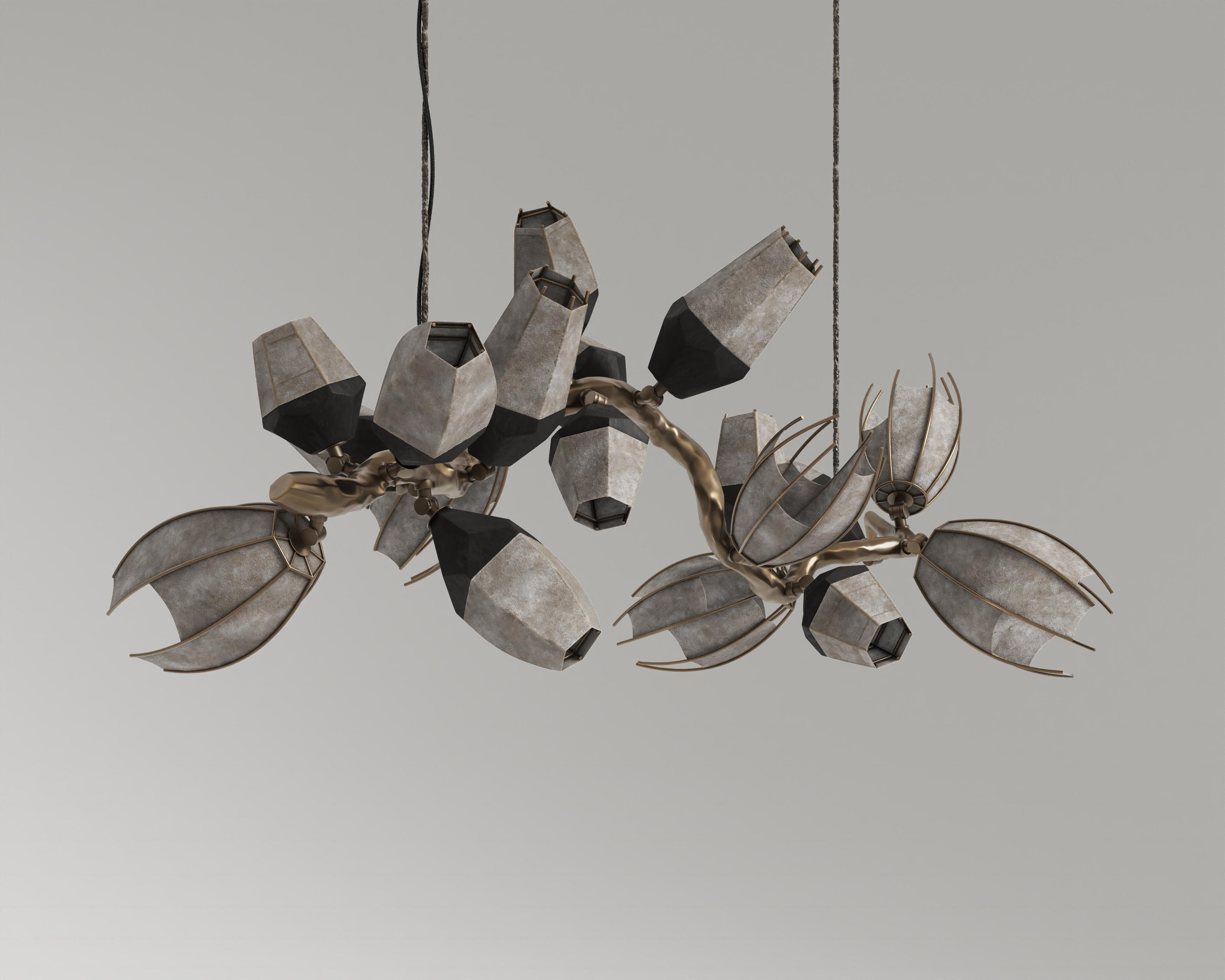 Hand-Crafted Venomous Horizontal Chandelier in Cast Bronze with Transparent Leather by Palena For Sale