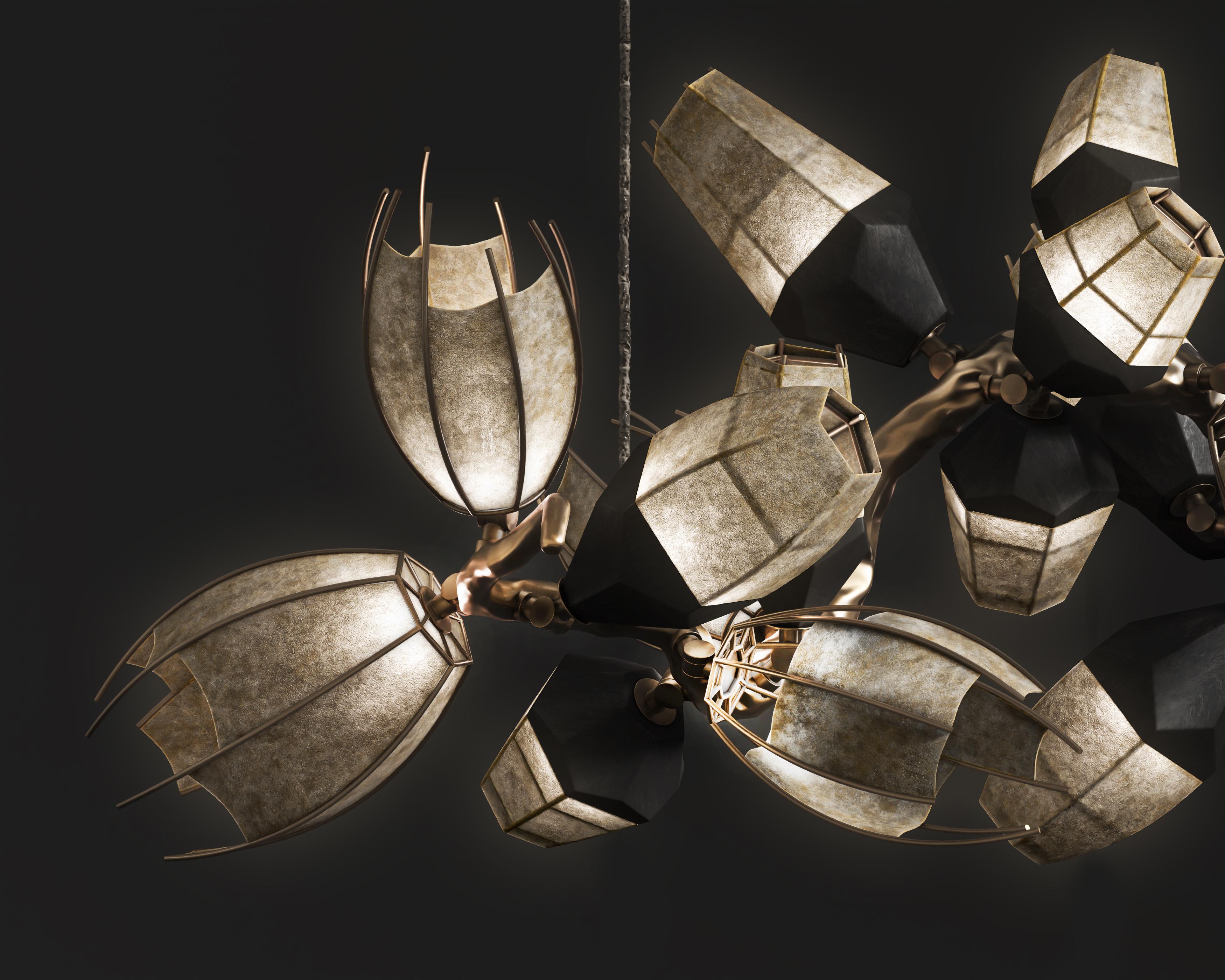 Venomous Horizontal Chandelier in Cast Bronze with Transparent Leather by Palena For Sale 4