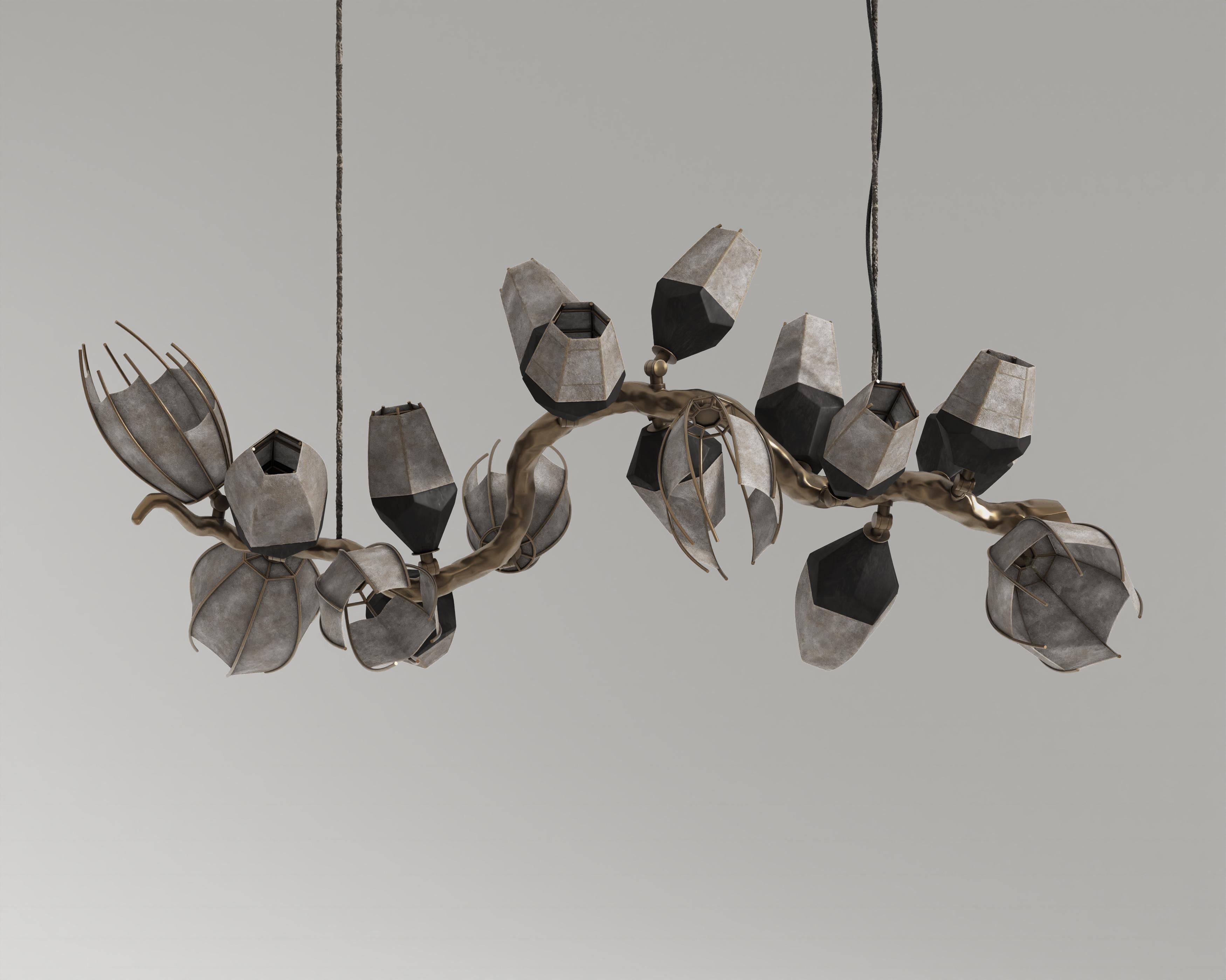 Contemporary Venomous Horizontal Chandelier in Cast Bronze with Transparent Leather by Palena For Sale