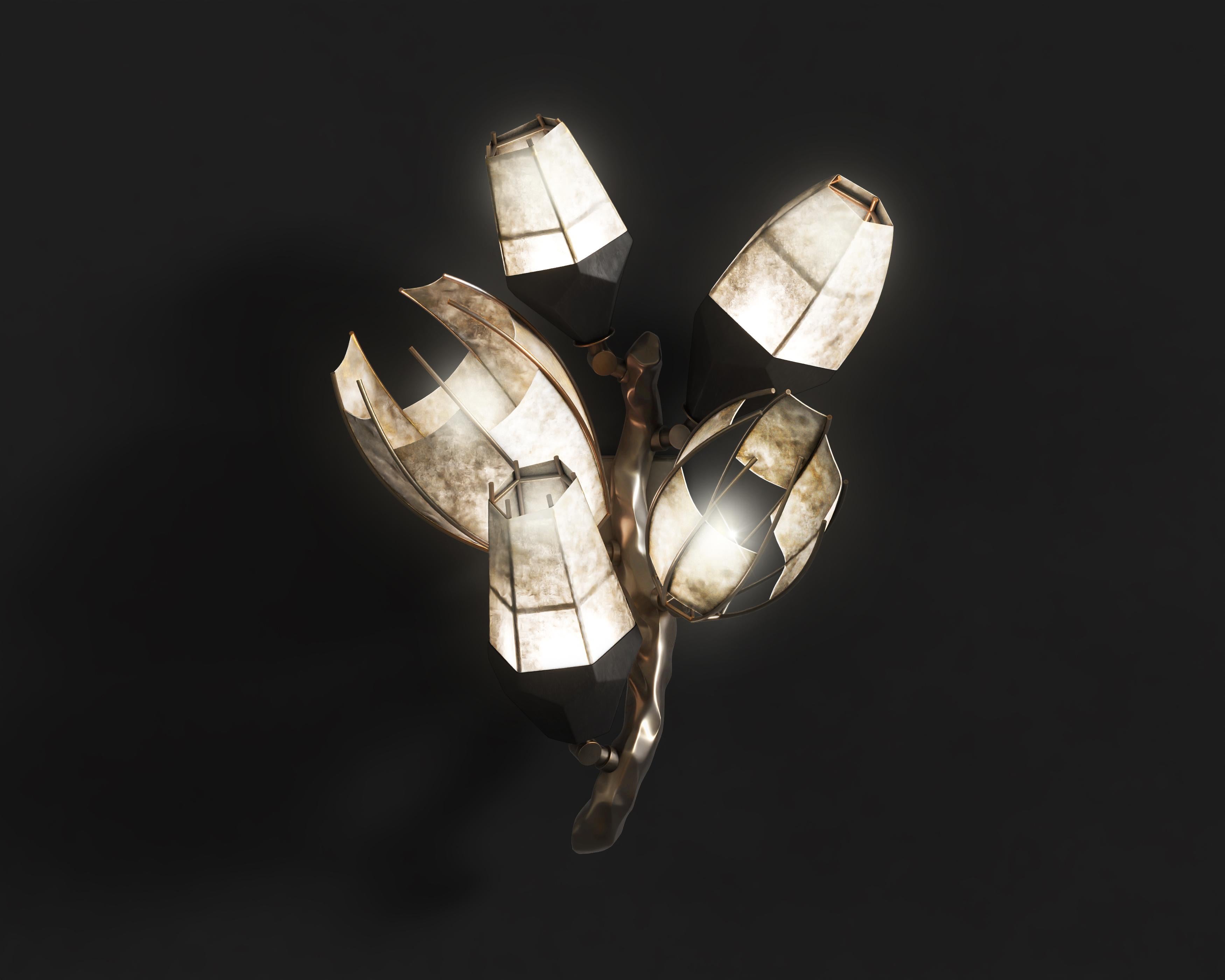 Art Deco Venomous Sconce in Cast Bronze with Transparent Leather by Palena Furniture For Sale