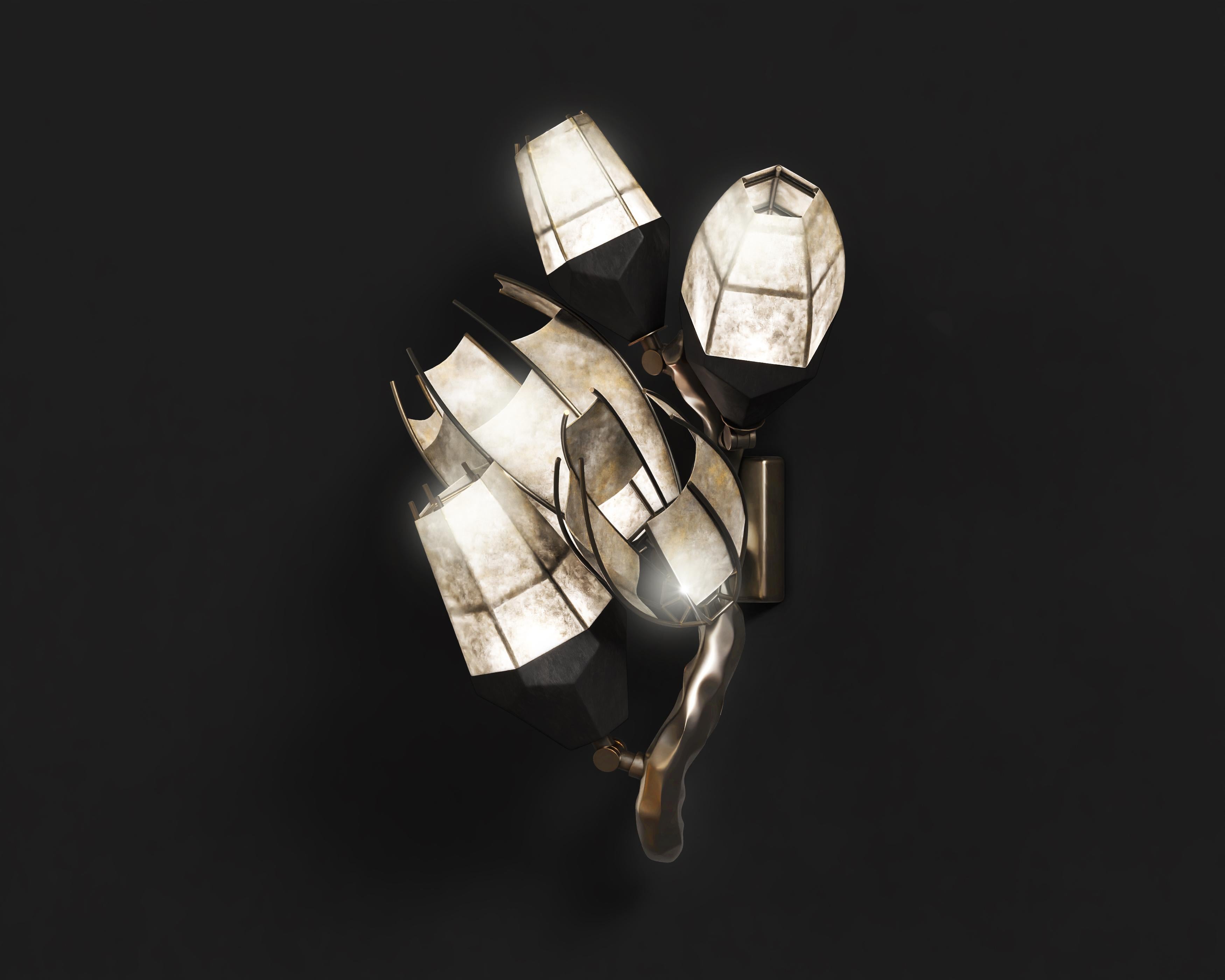 Venomous Sconce in Cast Bronze with Transparent Leather by Palena Furniture In New Condition For Sale In Istanbul, TR
