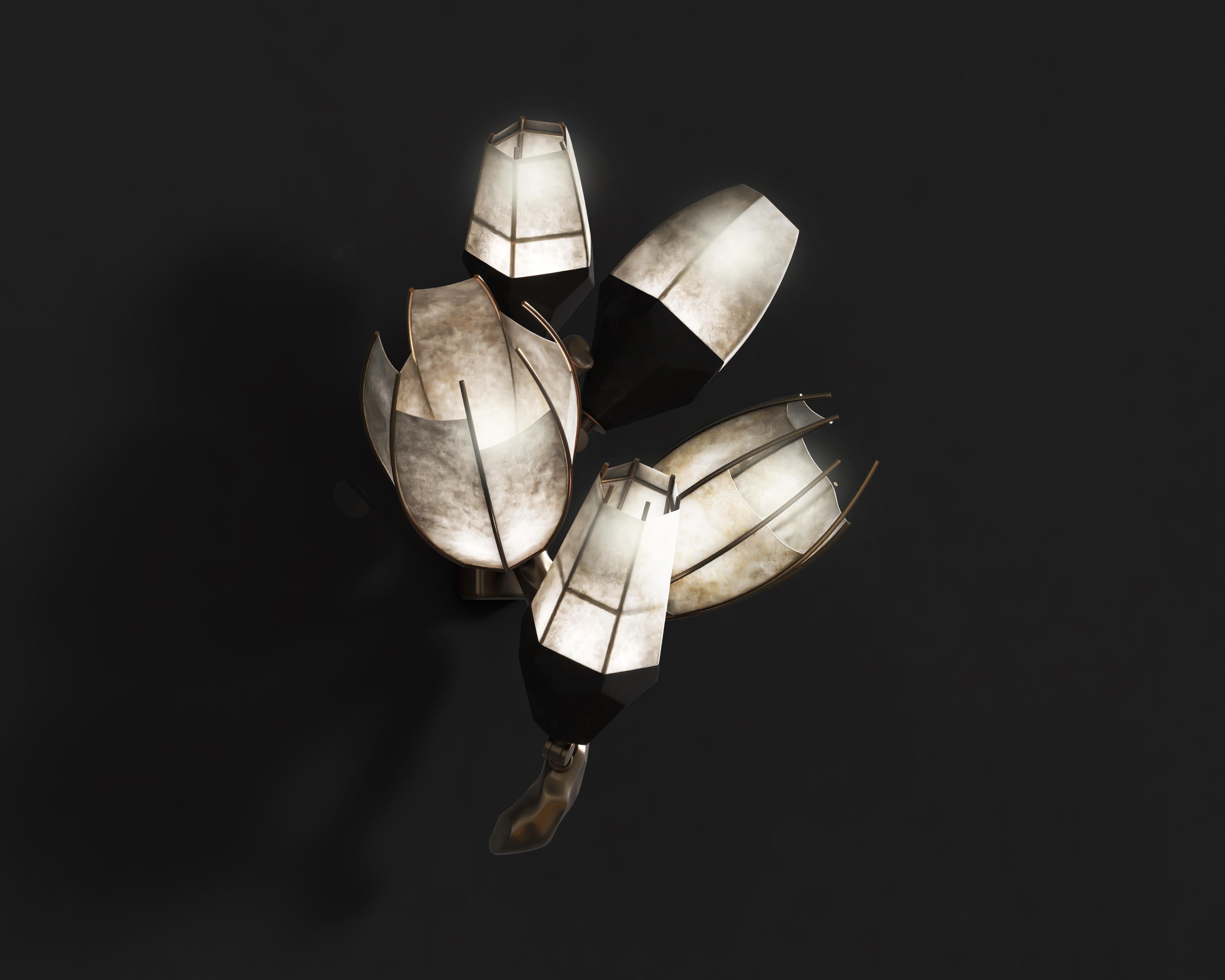 Stainless Steel Venomous Sconce in Cast Bronze with Transparent Leather by Palena Furniture For Sale