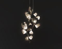Venomous Vertical Chandelier in Cast Bronze with Transparent Leather by Palena