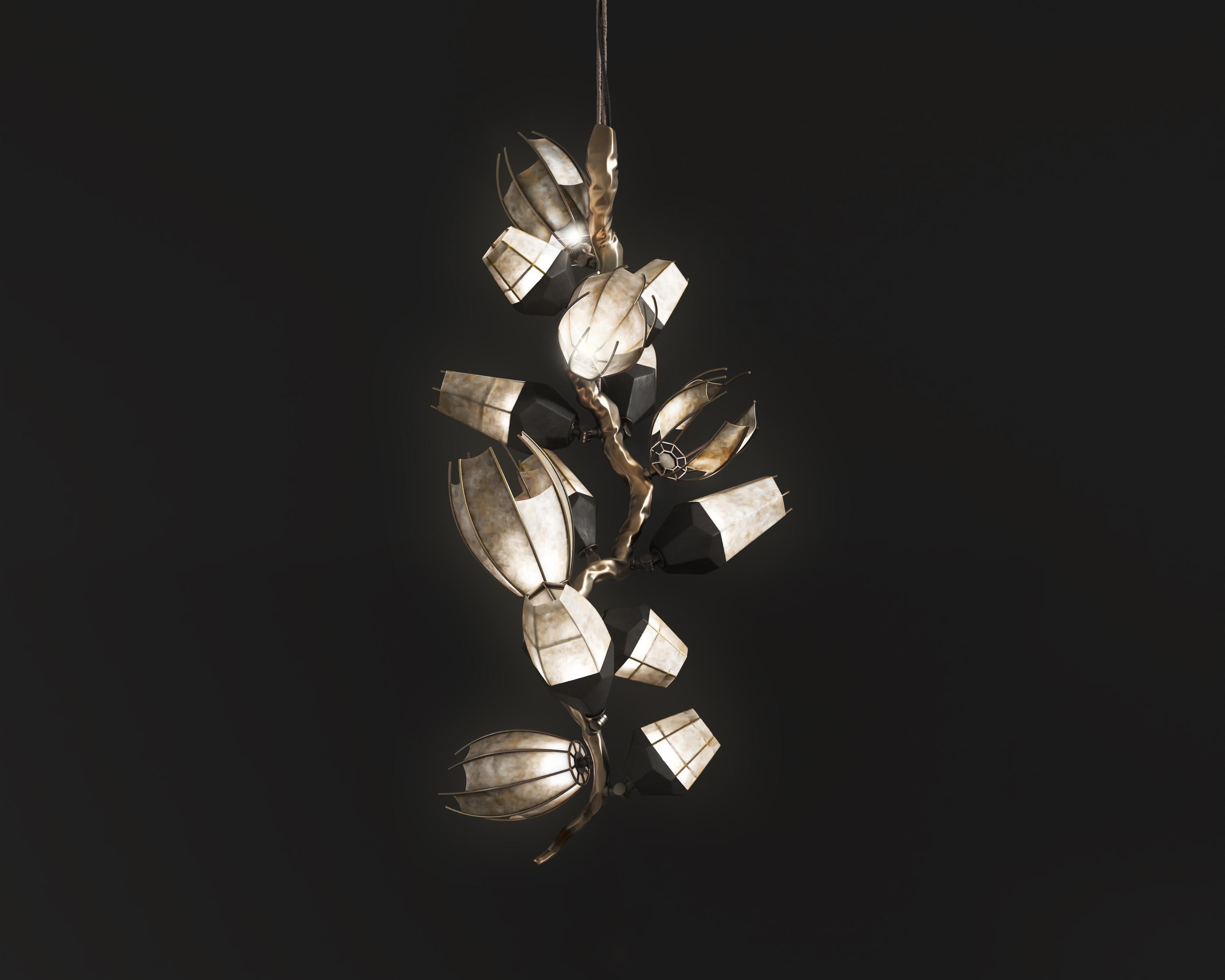 Turkish Venomous Vertical Chandelier in Cast Bronze with Transparent Leather by Palena  For Sale