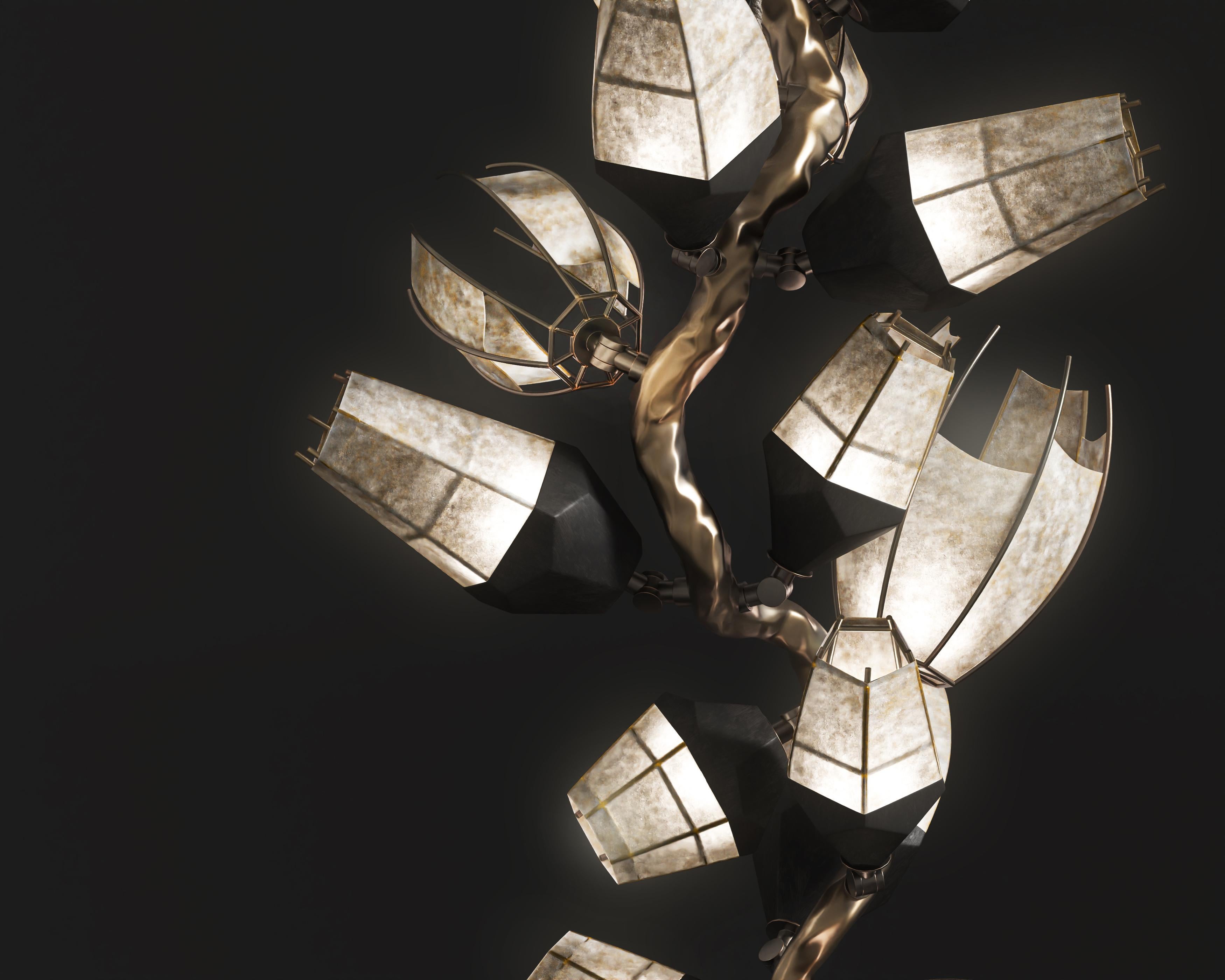 Venomous Vertical Chandelier in Cast Bronze with Transparent Leather by Palena  For Sale 2