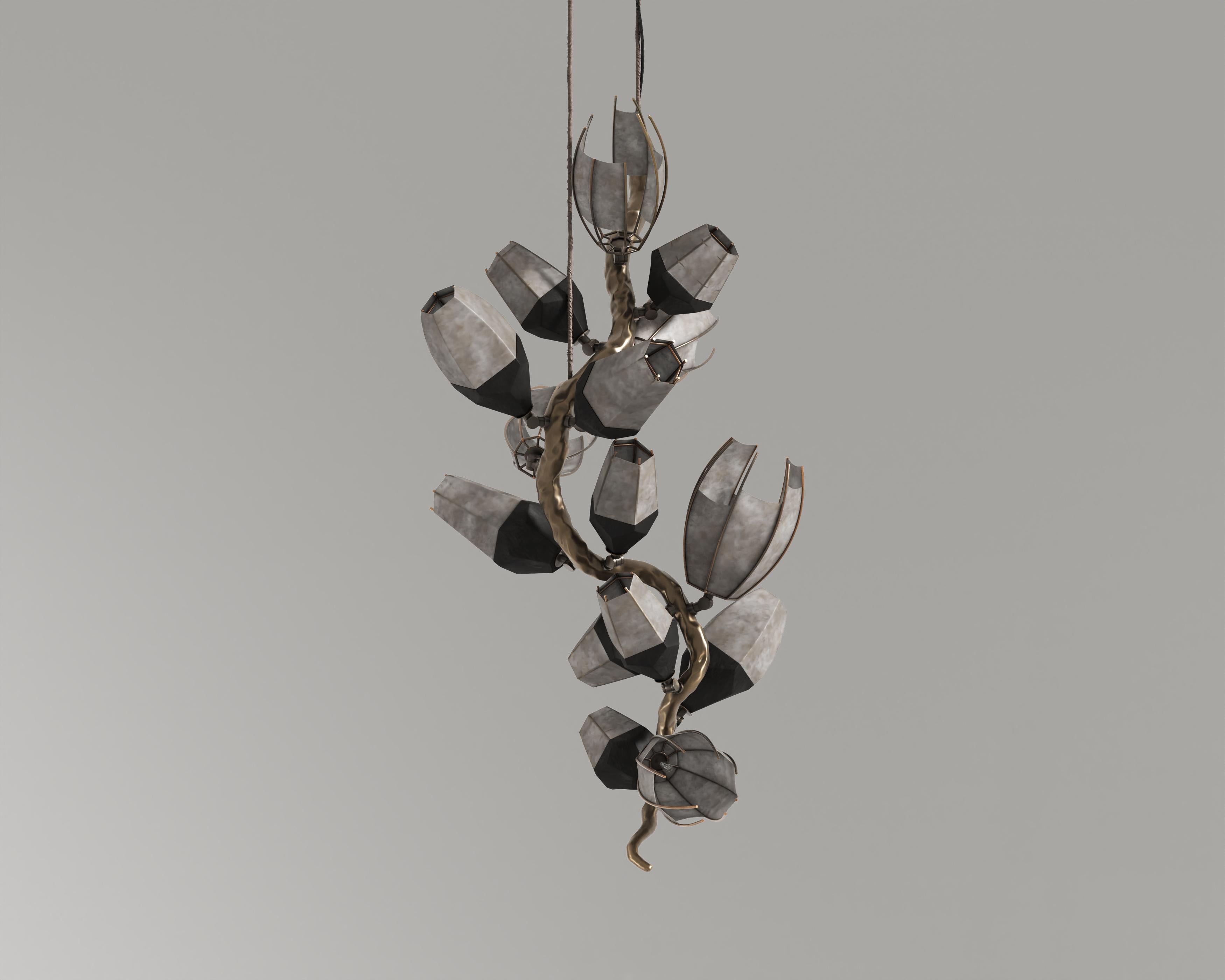 Contemporary Venomous Vertical Chandelier in Cast Bronze with Transparent Leather by Palena  For Sale