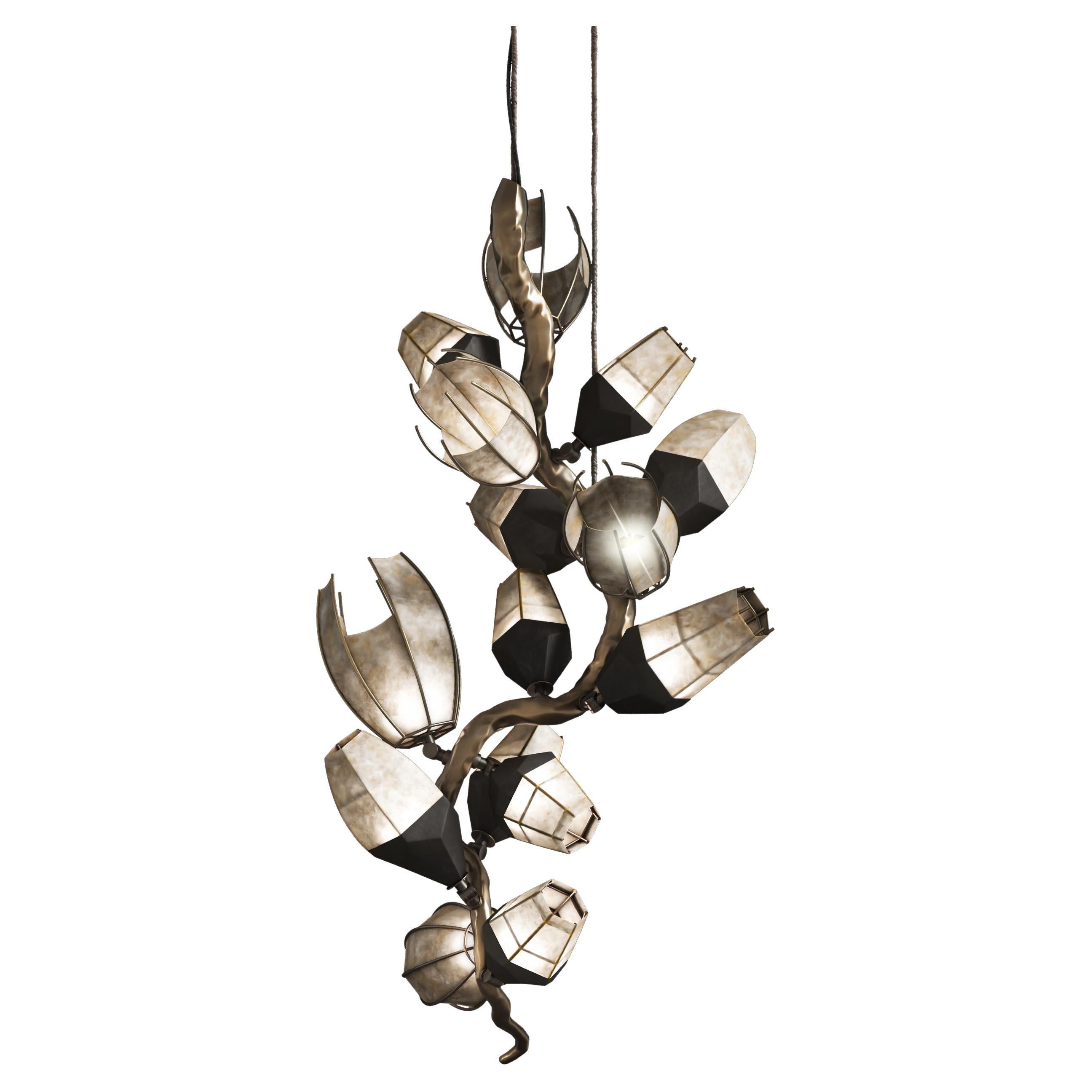 Venomous Vertical Chandelier in Cast Bronze with Transparent Leather by Palena  For Sale