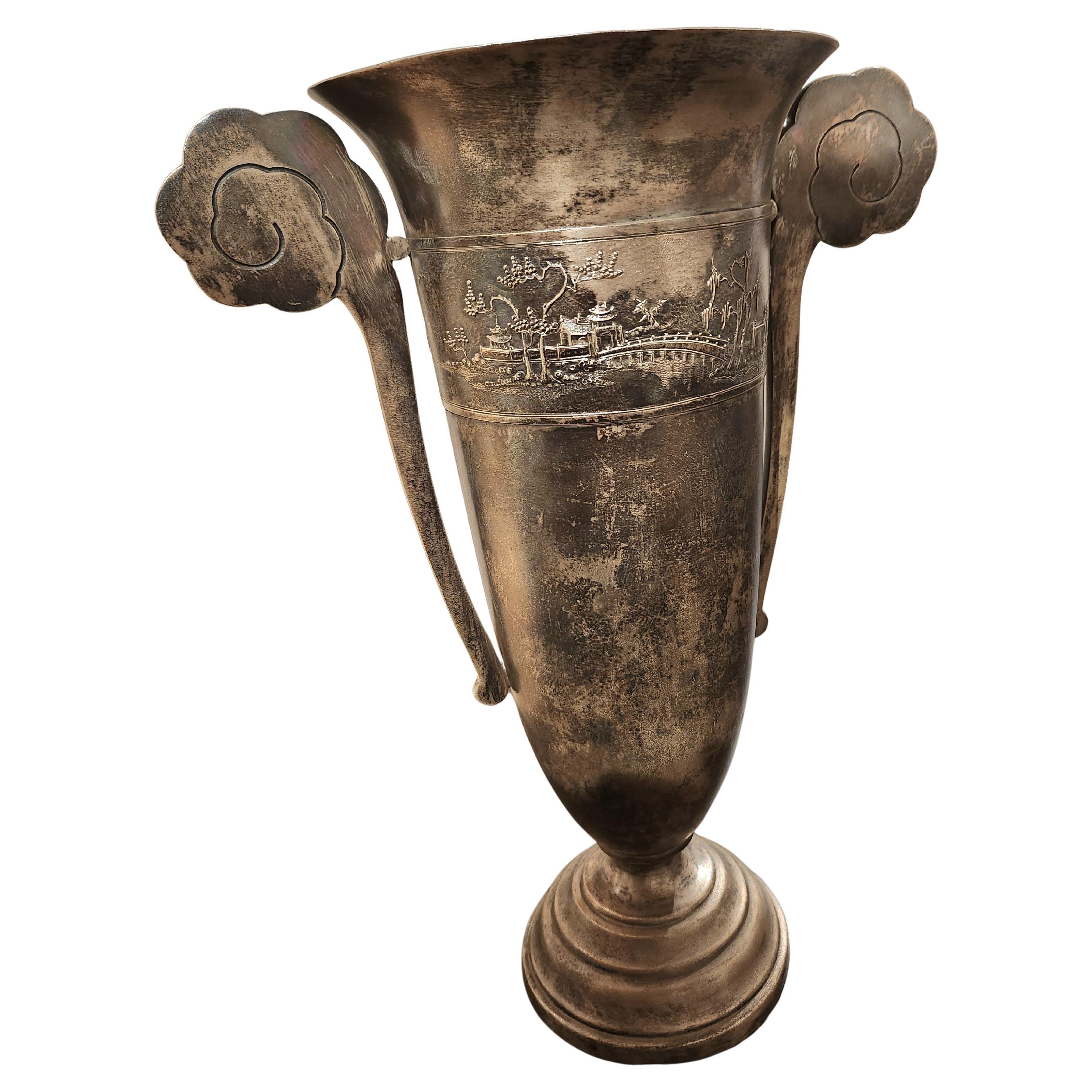 Rare Vintage silver vase dates back to the soviet vietnamese era 1950s with total silver weight of 900 grams and 22cm lenght hall marked 900 silver standard and vietname 