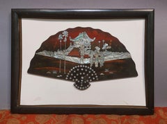 Eventail japonais en bois peint et laqué avec incrustations de nacre