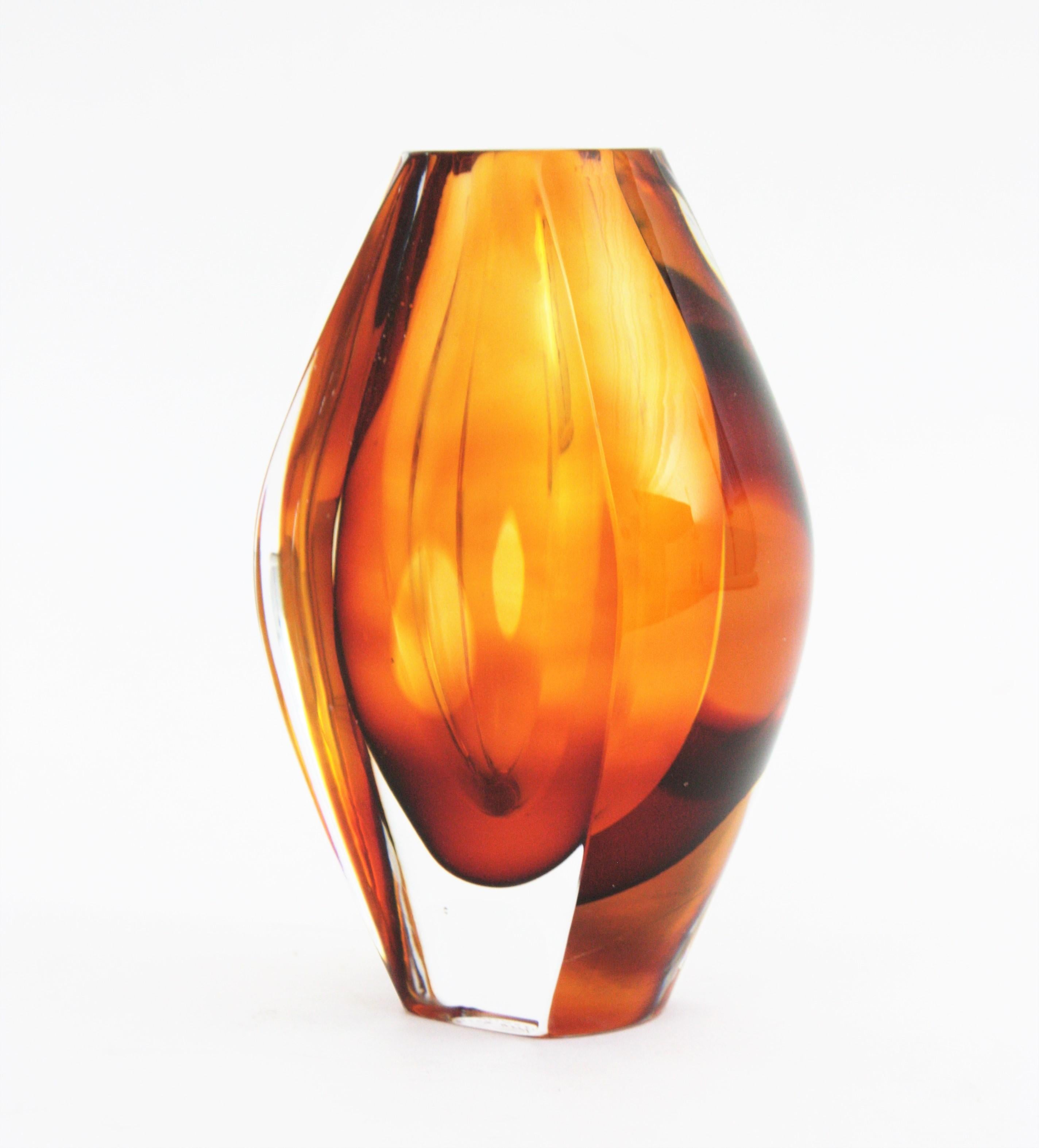 Scandinavian Modern 'Ventana' Orange Glass Vase by Mona Morales-Schildt for Kosta For Sale
