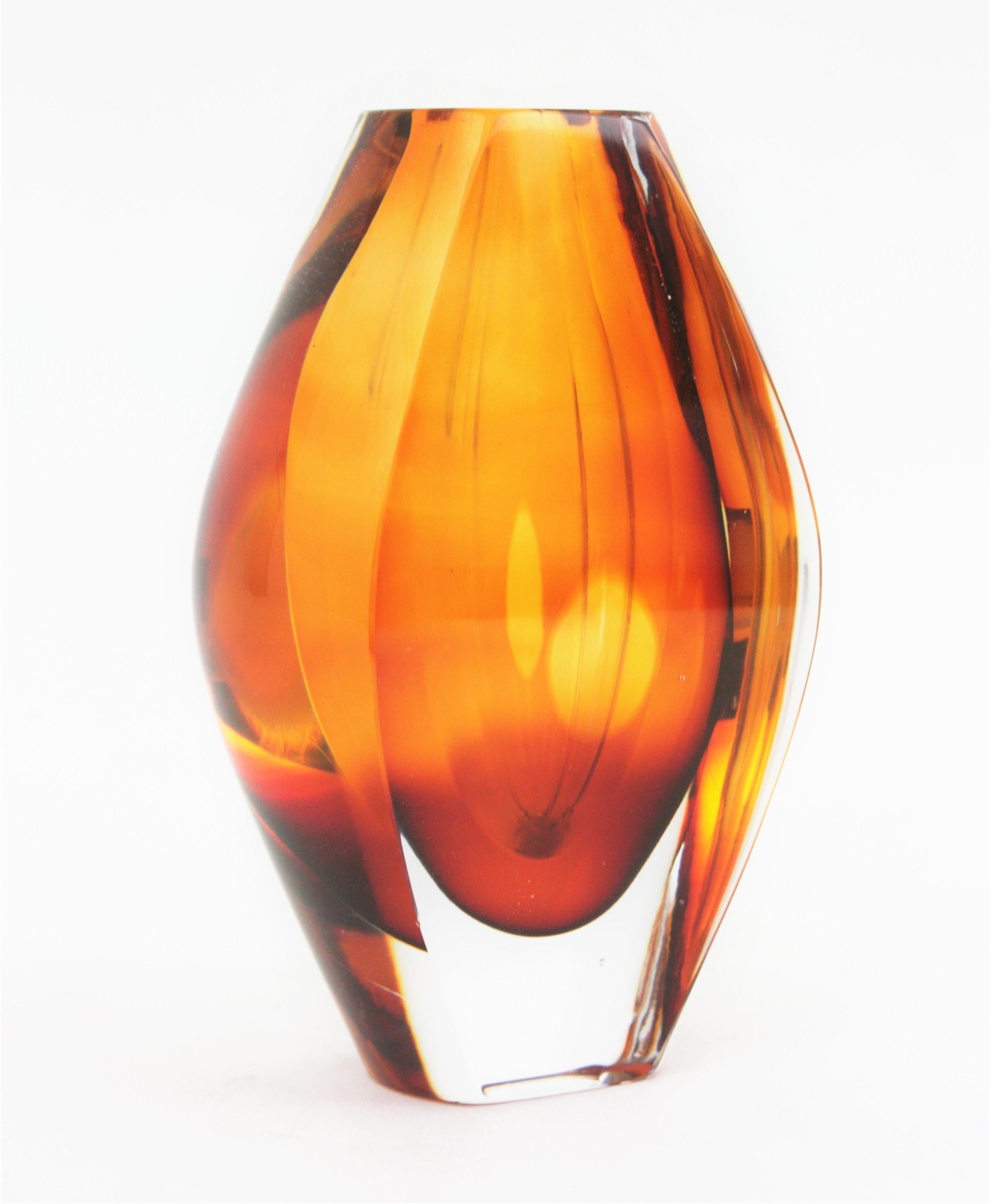 Faceted 'Ventana' Orange Glass Vase by Mona Morales-Schildt for Kosta For Sale